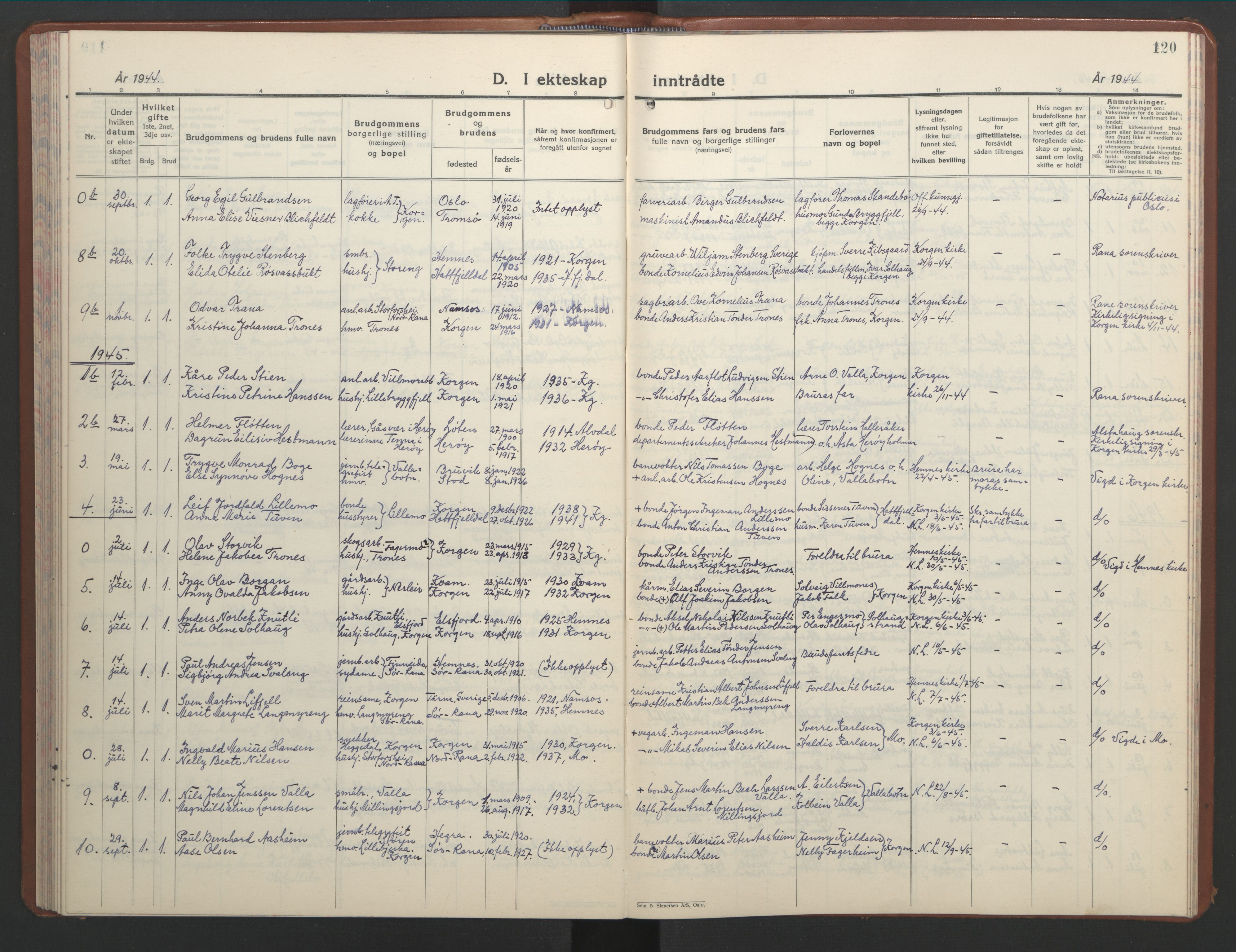 Ministerialprotokoller, klokkerbøker og fødselsregistre - Nordland, AV/SAT-A-1459/826/L0385: Klokkerbok nr. 826C05, 1933-1951, s. 120