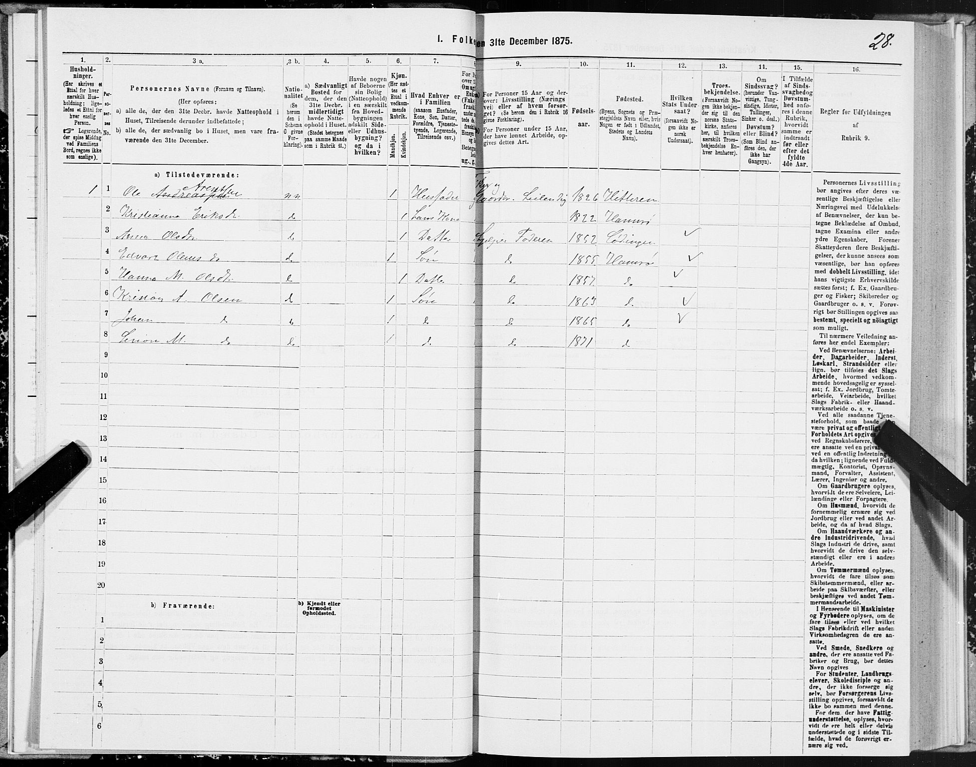 SAT, Folketelling 1875 for 1849P Hamarøy prestegjeld, 1875, s. 1028