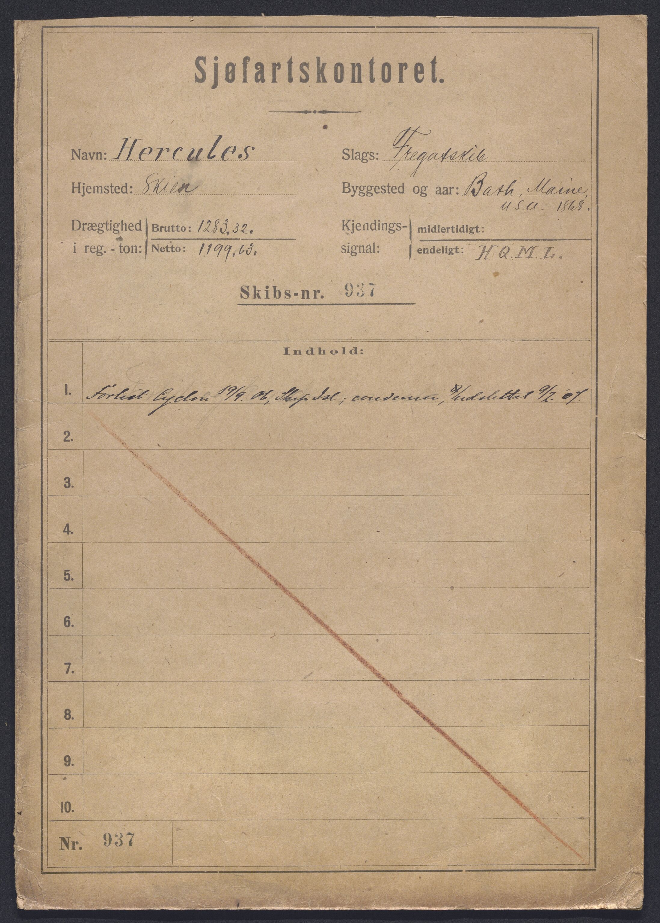 Sjøfartsdirektoratet med forløpere, skipsmapper slettede skip, RA/S-4998/F/Fa/L0496: --, 1868-1923, s. 1