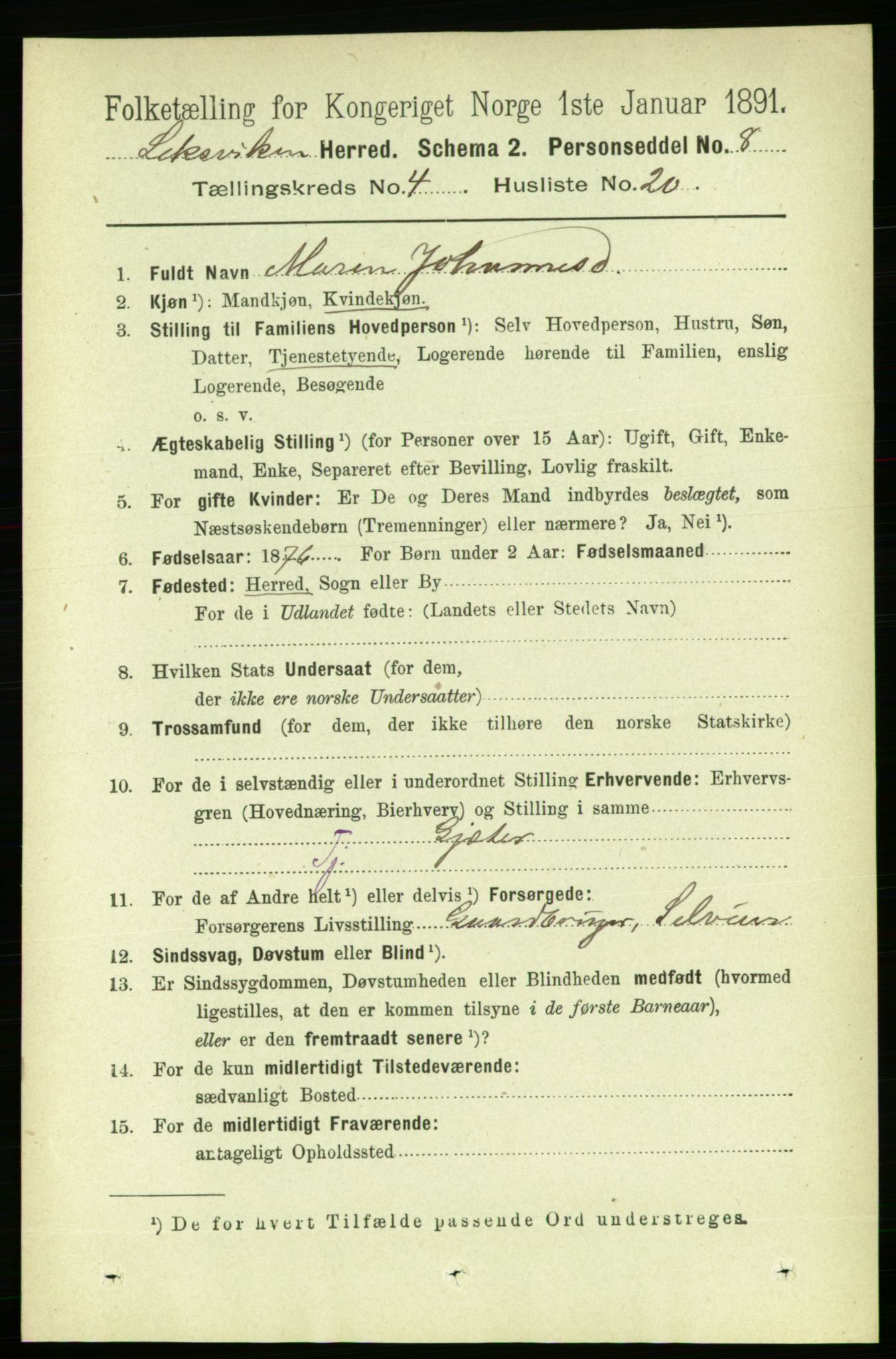 RA, Folketelling 1891 for 1718 Leksvik herred, 1891, s. 2045