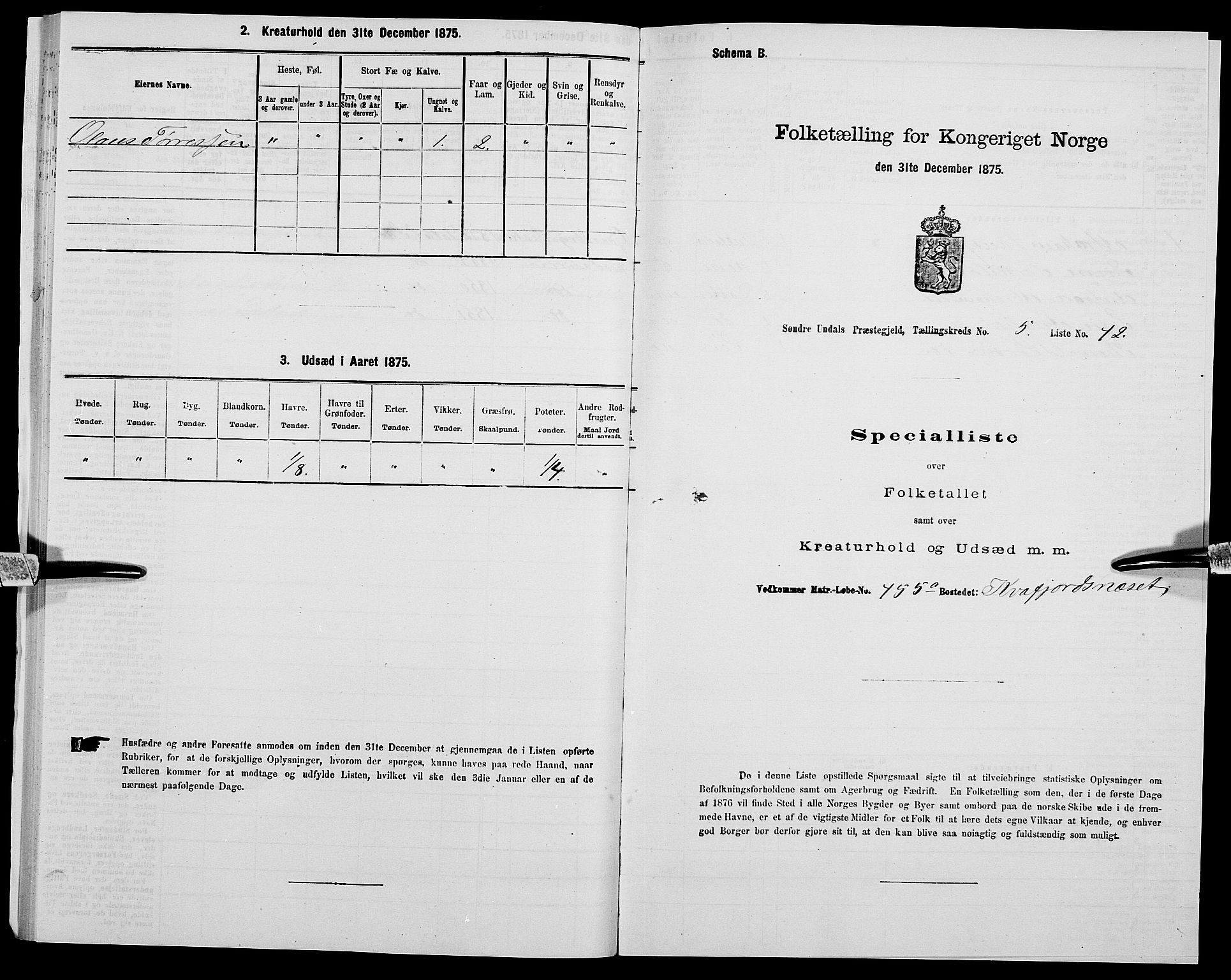 SAK, Folketelling 1875 for 1029P Sør-Audnedal prestegjeld, 1875, s. 697