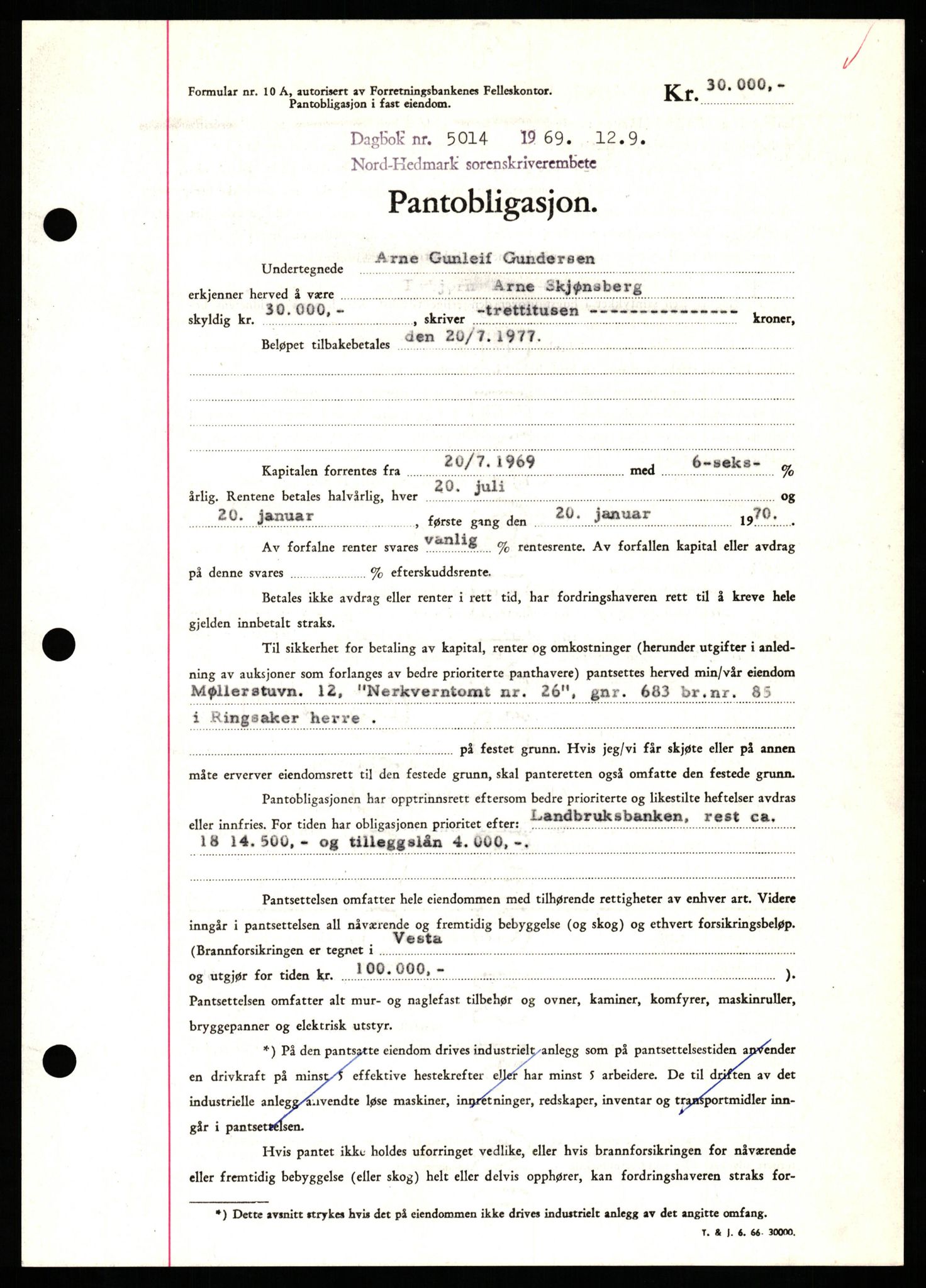 Nord-Hedmark sorenskriveri, SAH/TING-012/H/Hb/Hbf/L0081: Pantebok nr. B81, 1969-1969, Dagboknr: 5014/1969