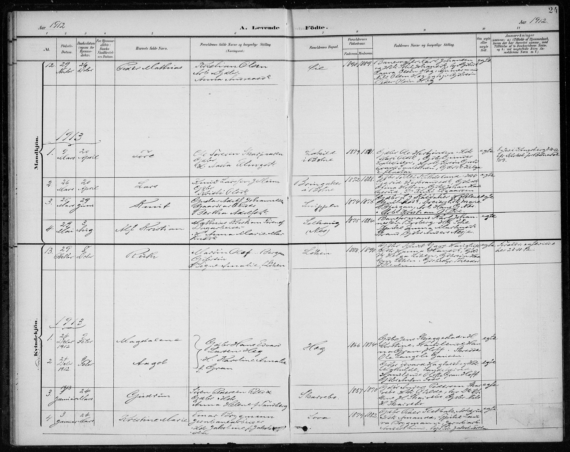 Botne kirkebøker, AV/SAKO-A-340/F/Fb/L0002: Ministerialbok nr. II 2, 1902-1915, s. 24
