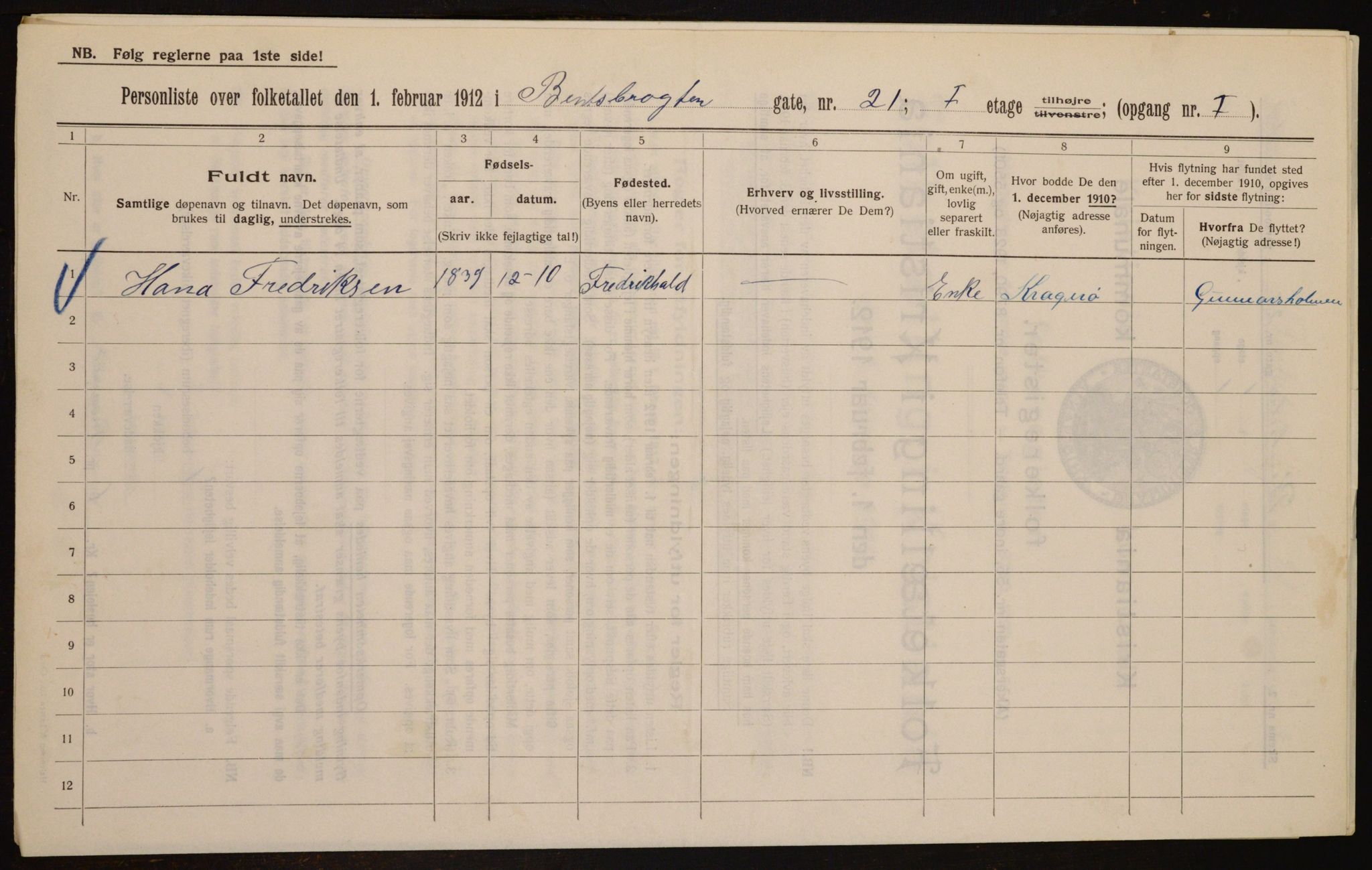 OBA, Kommunal folketelling 1.2.1912 for Kristiania, 1912, s. 3478