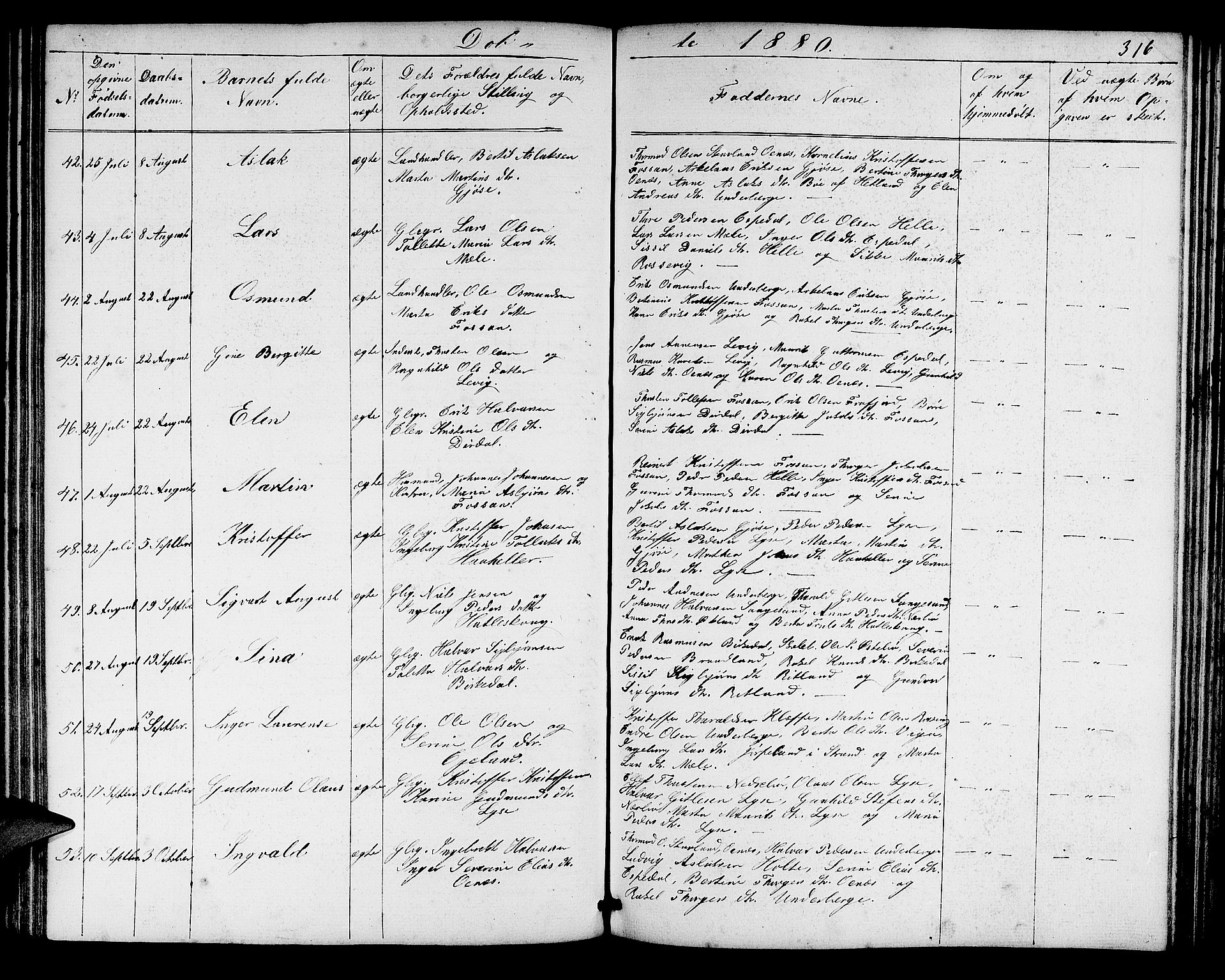 Høgsfjord sokneprestkontor, AV/SAST-A-101624/H/Ha/Hab/L0002: Klokkerbok nr. B 2, 1855-1882, s. 316