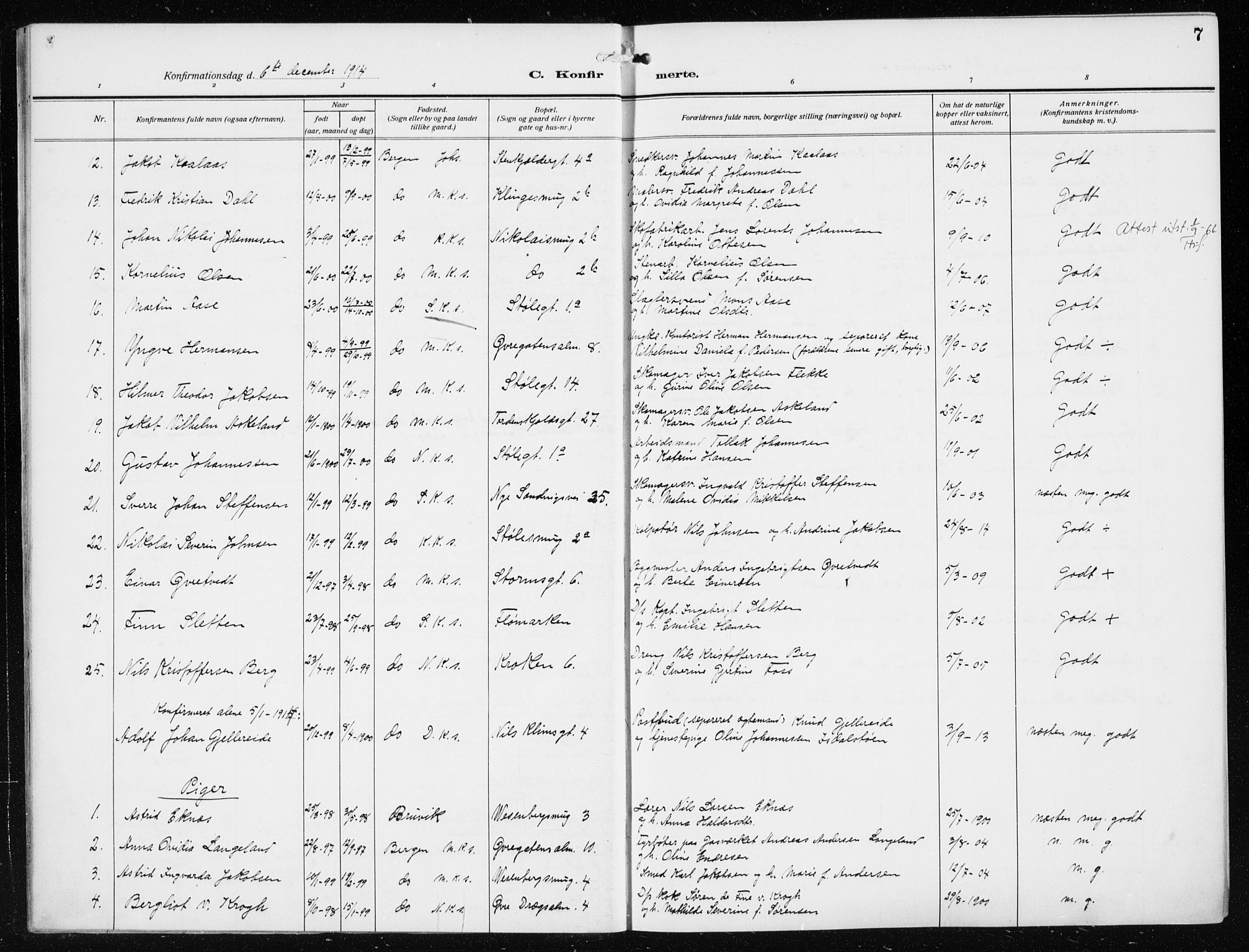 Mariakirken Sokneprestembete, AV/SAB-A-76901/H/Haa/L0015: Ministerialbok nr. C 3, 1913-1927, s. 7