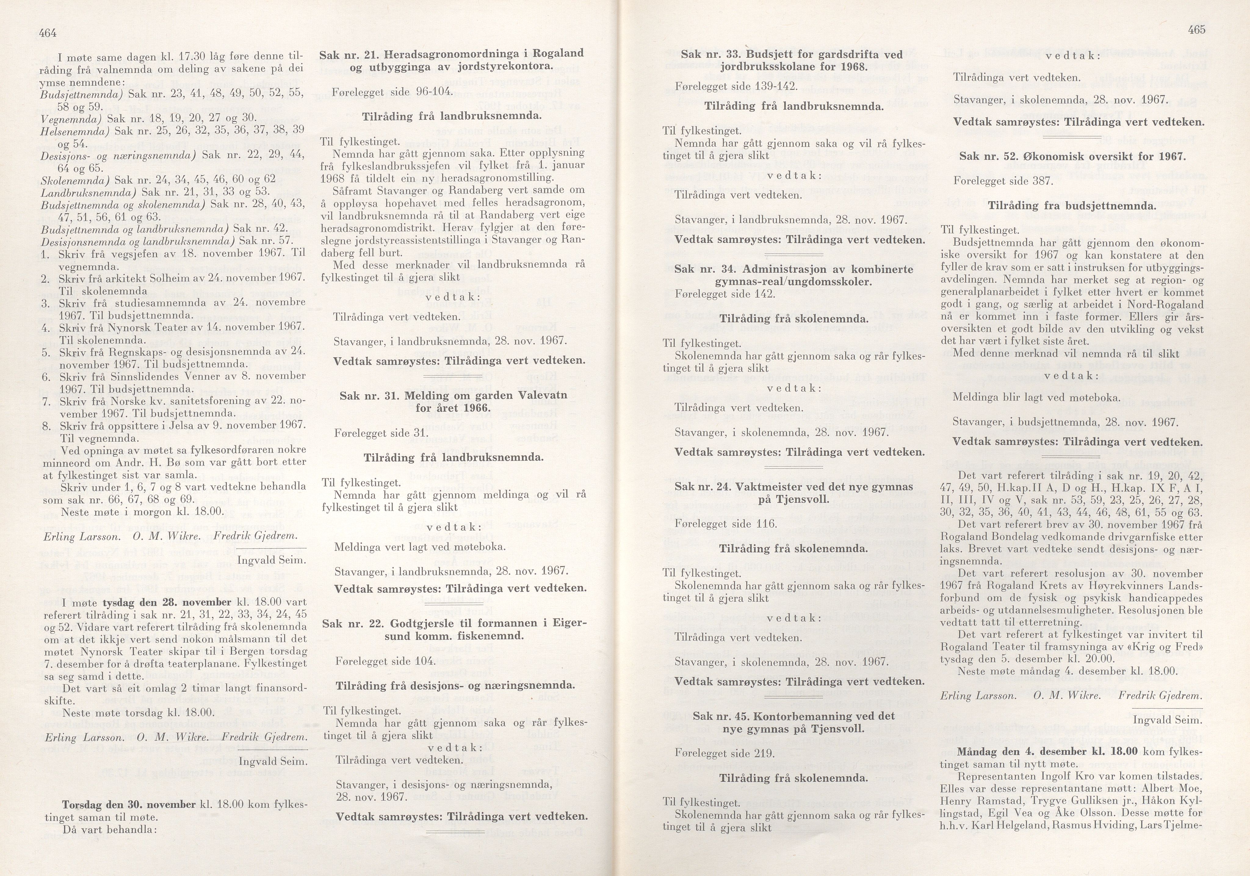Rogaland fylkeskommune - Fylkesrådmannen , IKAR/A-900/A/Aa/Aaa/L0087: Møtebok , 1967, s. 464-465