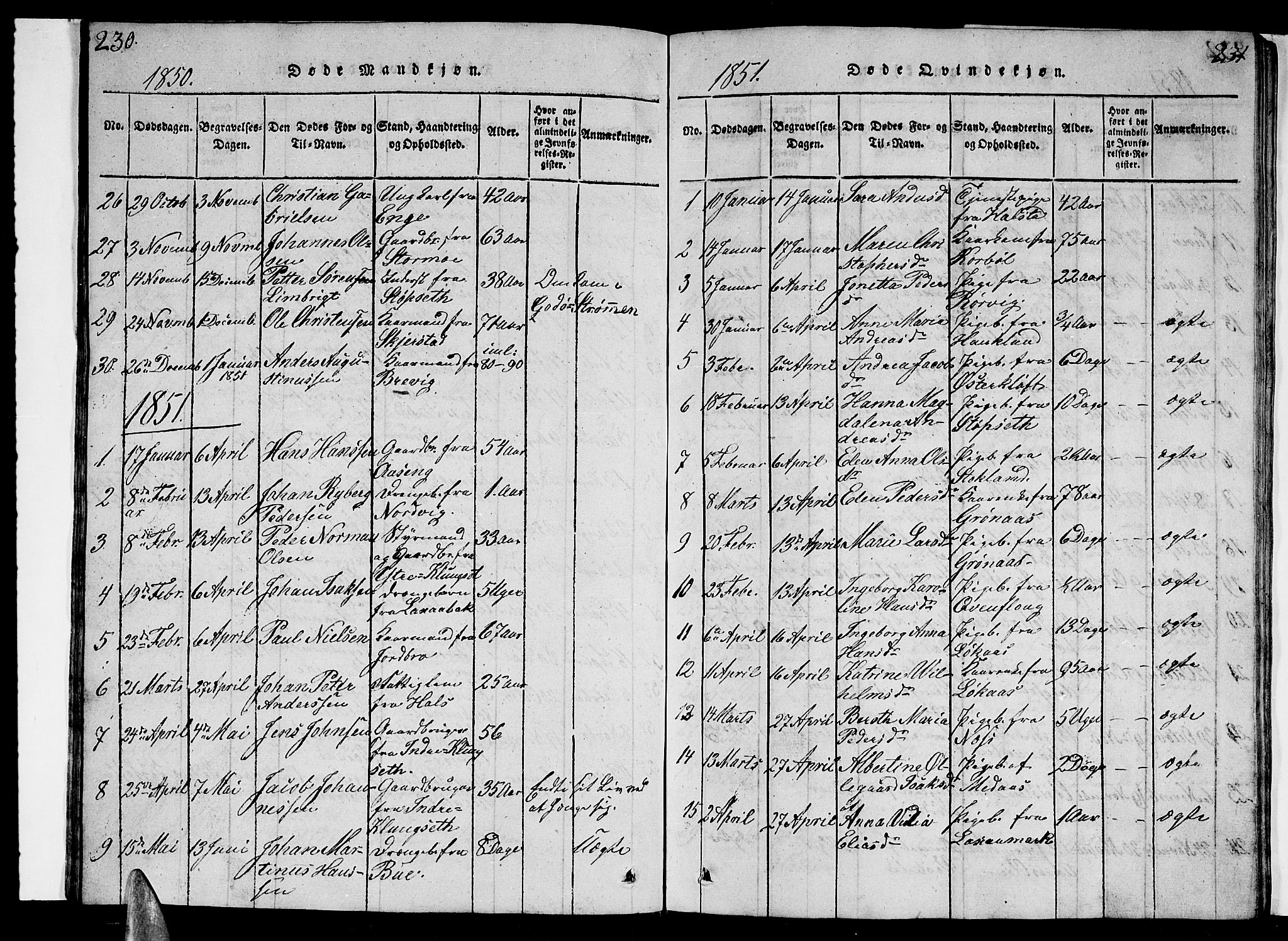 Ministerialprotokoller, klokkerbøker og fødselsregistre - Nordland, AV/SAT-A-1459/852/L0752: Klokkerbok nr. 852C03, 1840-1855, s. 230-231