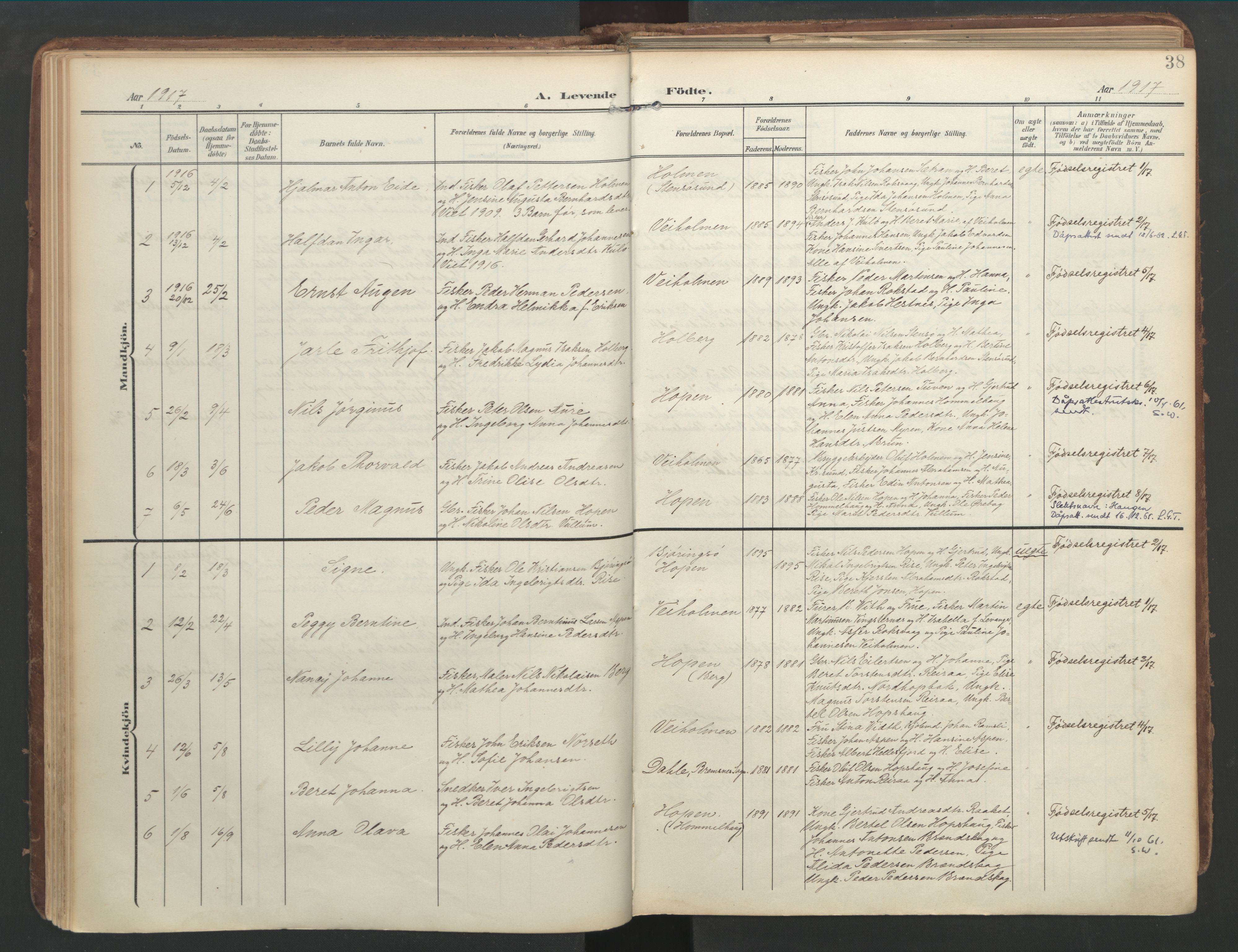 Ministerialprotokoller, klokkerbøker og fødselsregistre - Møre og Romsdal, SAT/A-1454/583/L0955: Ministerialbok nr. 583A02, 1907-1926, s. 38