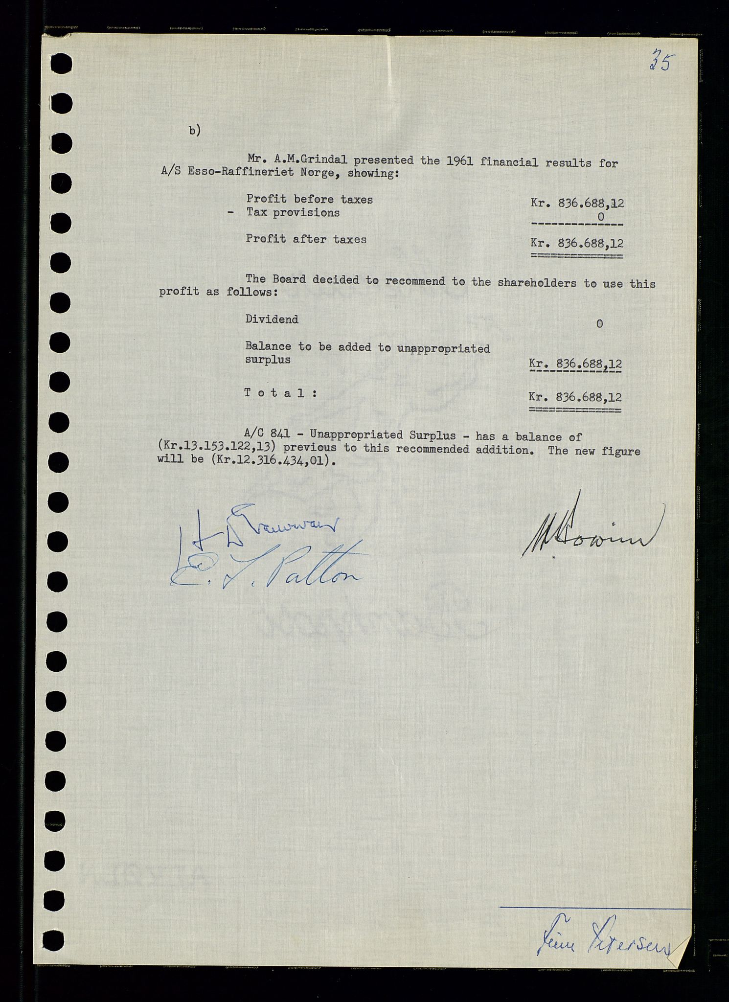 Pa 0982 - Esso Norge A/S, AV/SAST-A-100448/A/Aa/L0001/0003: Den administrerende direksjon Board minutes (styrereferater) / Den administrerende direksjon Board minutes (styrereferater), 1962, s. 35