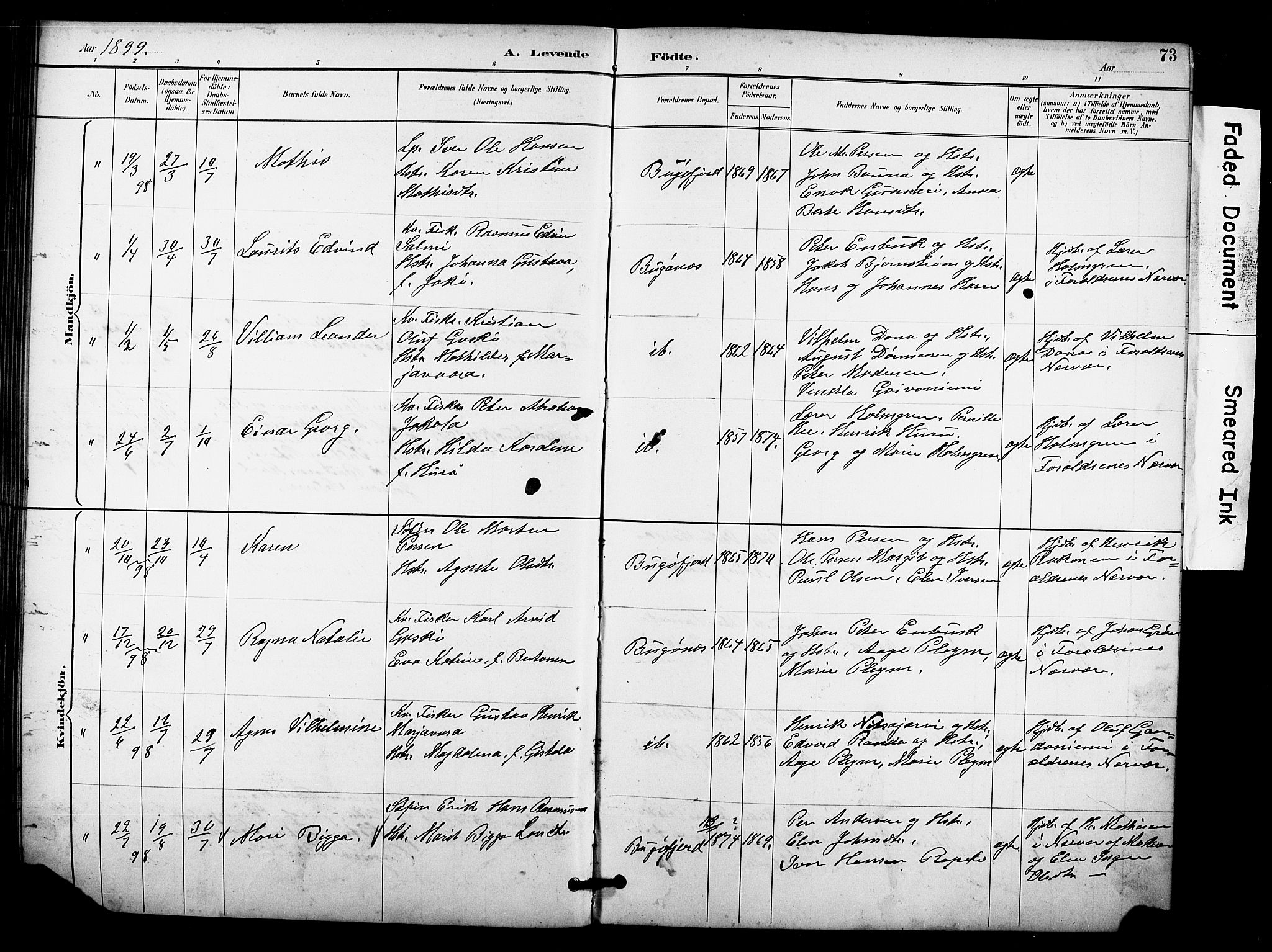 Sør-Varanger sokneprestkontor, AV/SATØ-S-1331/H/Hb/L0004klokker: Klokkerbok nr. 4, 1891-1912, s. 73