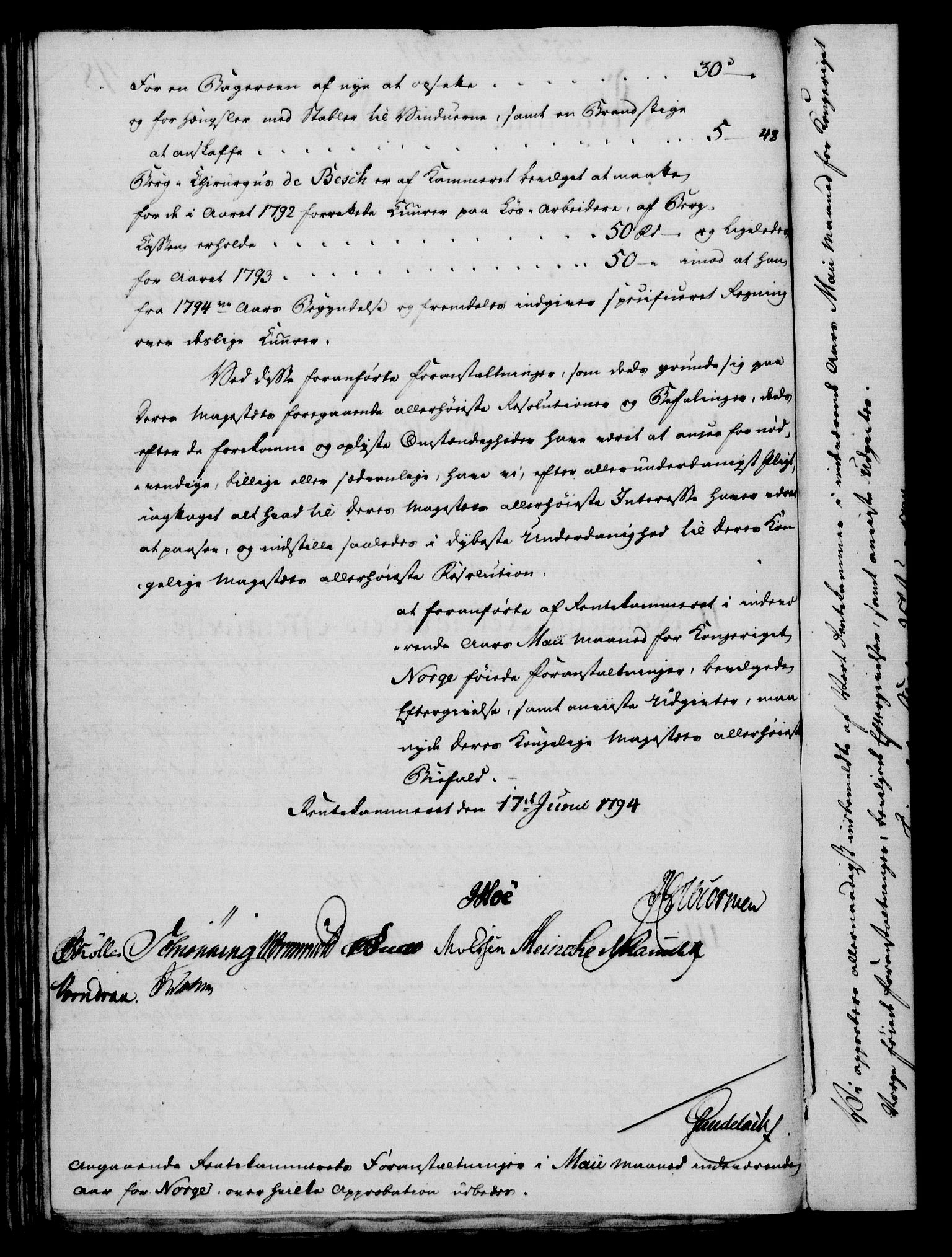 Rentekammeret, Kammerkanselliet, AV/RA-EA-3111/G/Gf/Gfa/L0076: Norsk relasjons- og resolusjonsprotokoll (merket RK 52.76), 1794, s. 220