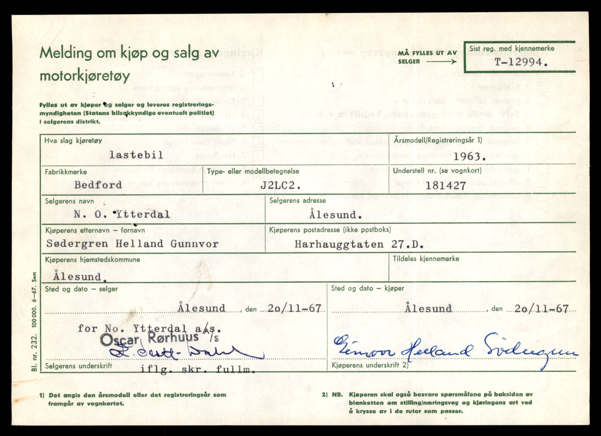 Møre og Romsdal vegkontor - Ålesund trafikkstasjon, AV/SAT-A-4099/F/Fe/L0036: Registreringskort for kjøretøy T 12831 - T 13030, 1927-1998, s. 2393