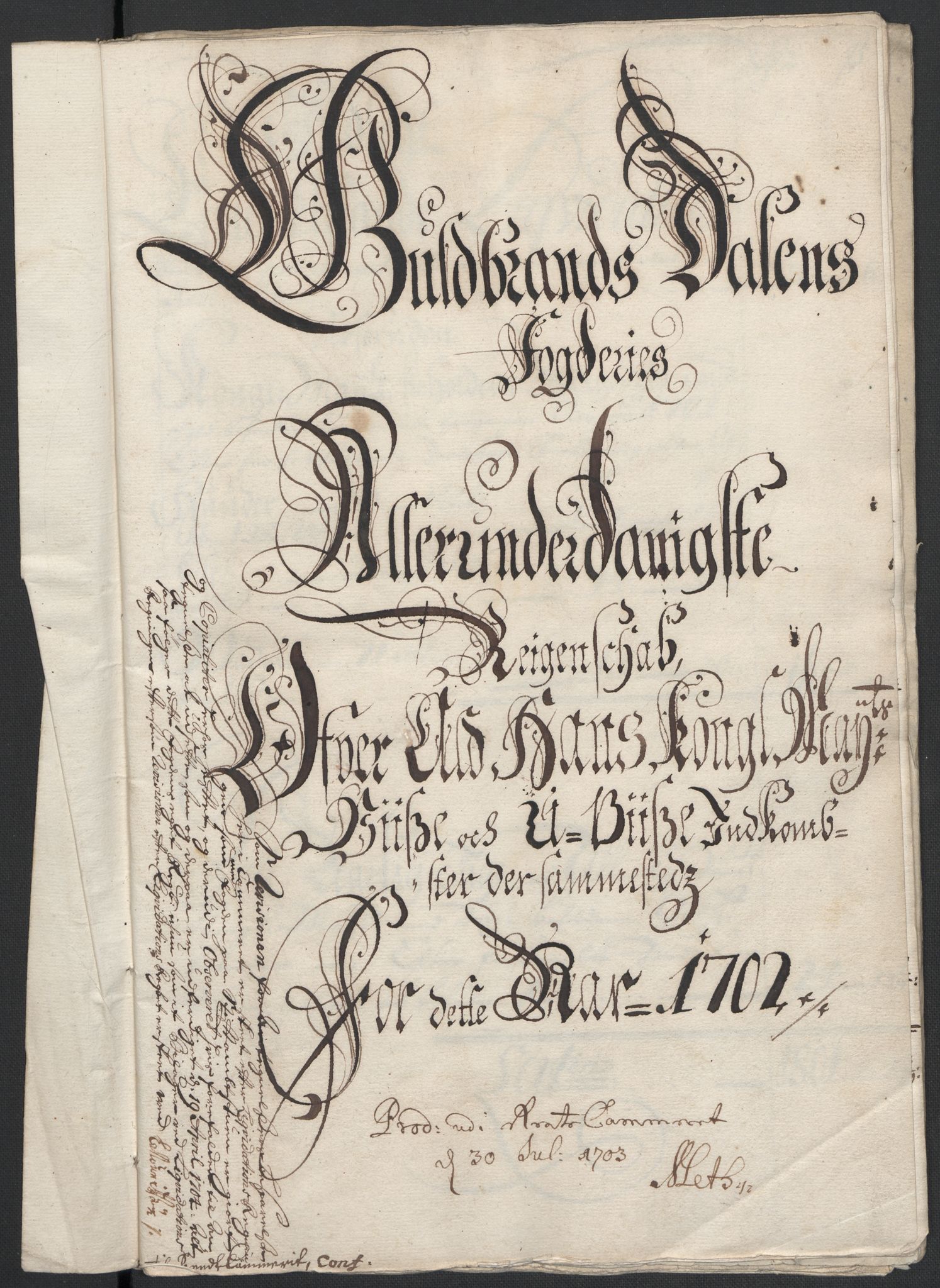 Rentekammeret inntil 1814, Reviderte regnskaper, Fogderegnskap, RA/EA-4092/R17/L1175: Fogderegnskap Gudbrandsdal, 1702, s. 3
