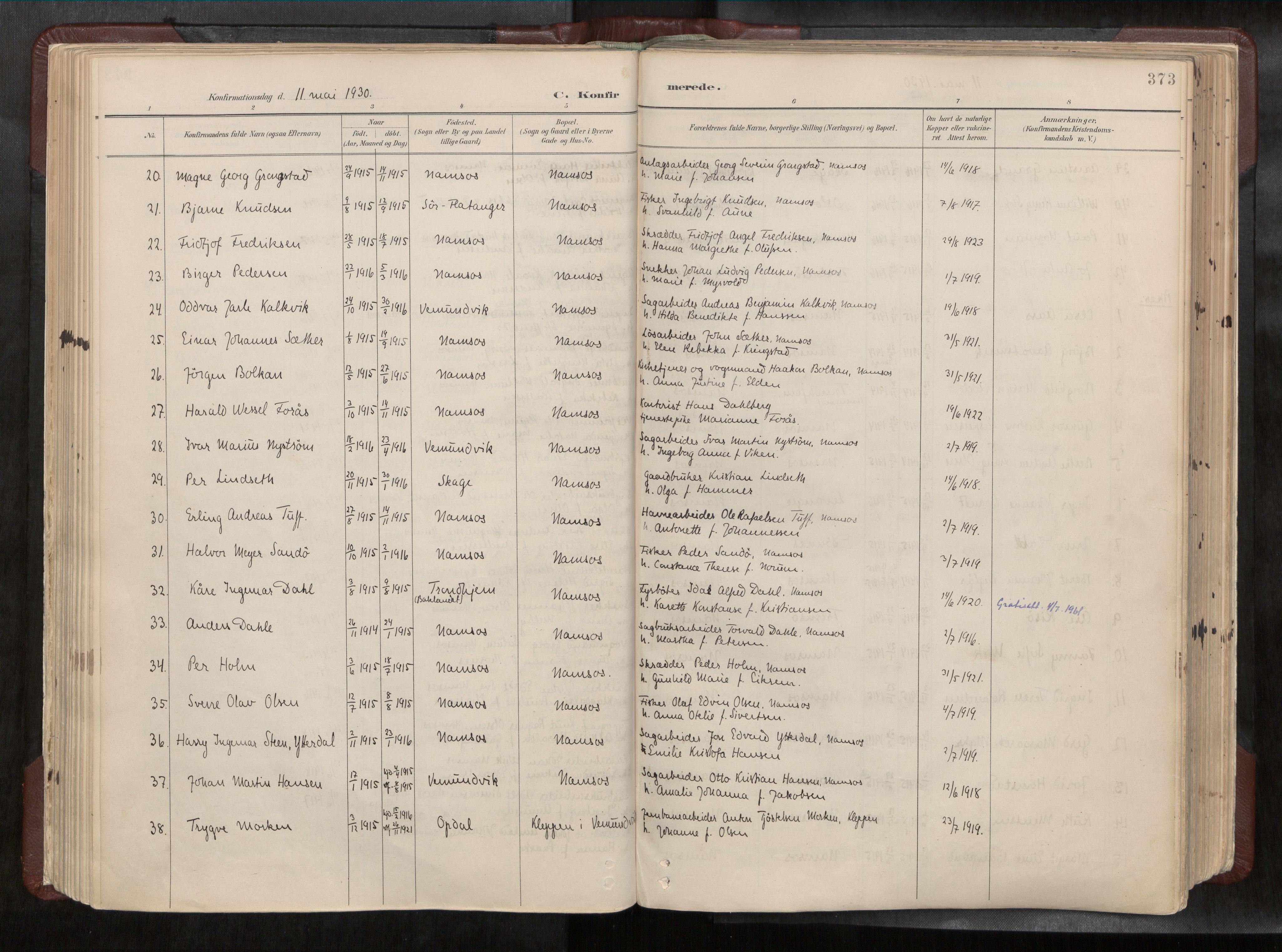 Ministerialprotokoller, klokkerbøker og fødselsregistre - Nord-Trøndelag, AV/SAT-A-1458/768/L0579a: Ministerialbok nr. 768A14, 1887-1931, s. 373