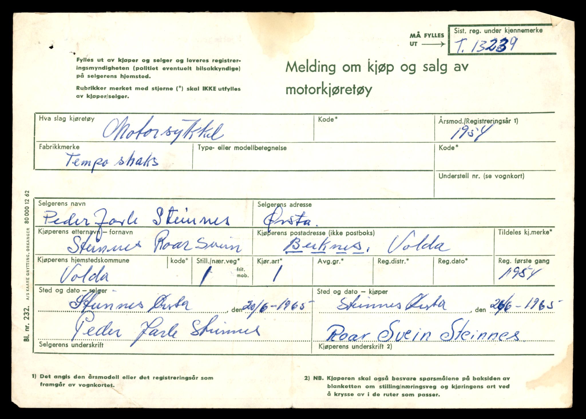 Møre og Romsdal vegkontor - Ålesund trafikkstasjon, AV/SAT-A-4099/F/Fe/L0038: Registreringskort for kjøretøy T 13180 - T 13360, 1927-1998, s. 1011