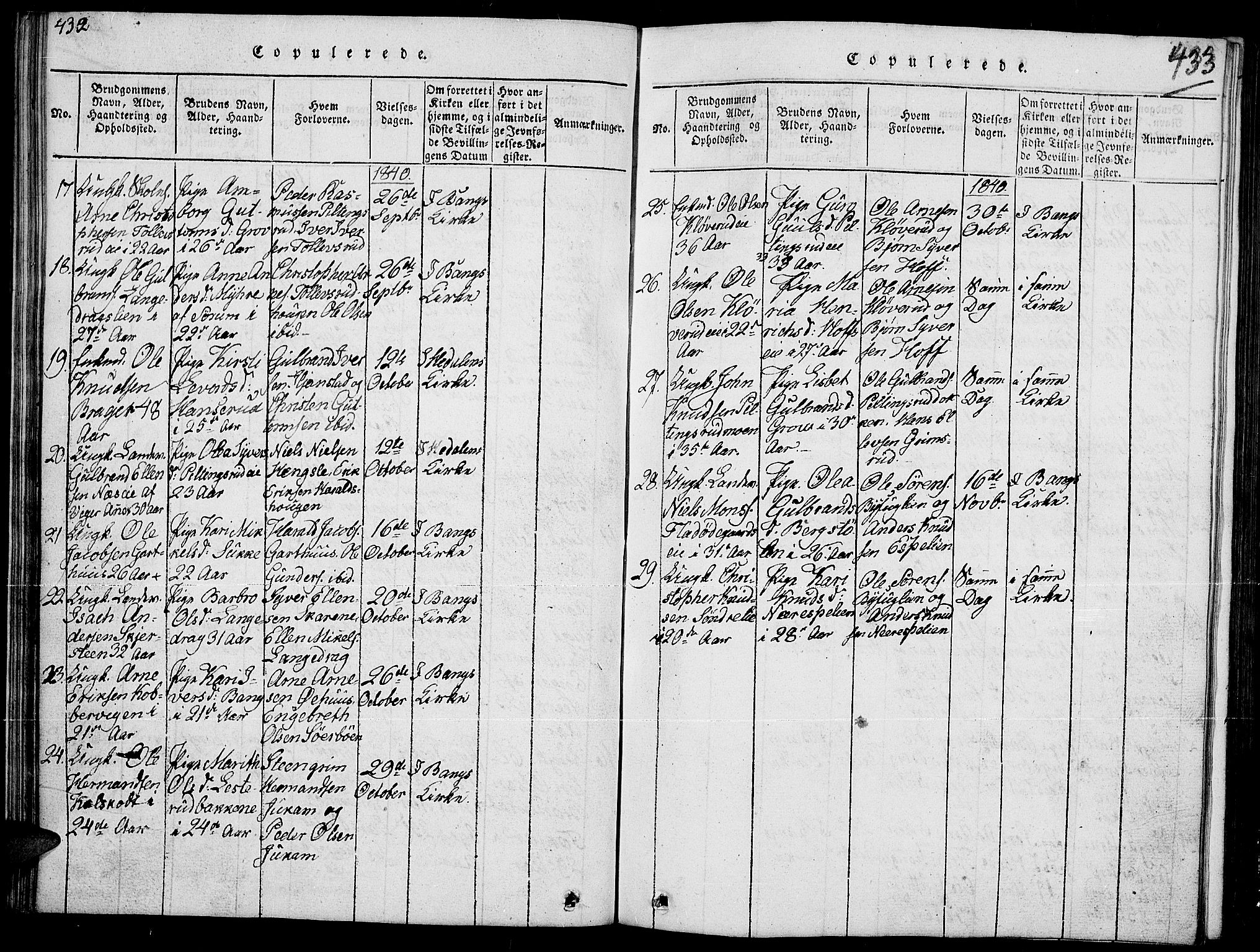 Sør-Aurdal prestekontor, SAH/PREST-128/H/Ha/Hab/L0002: Klokkerbok nr. 2, 1826-1840, s. 432-433