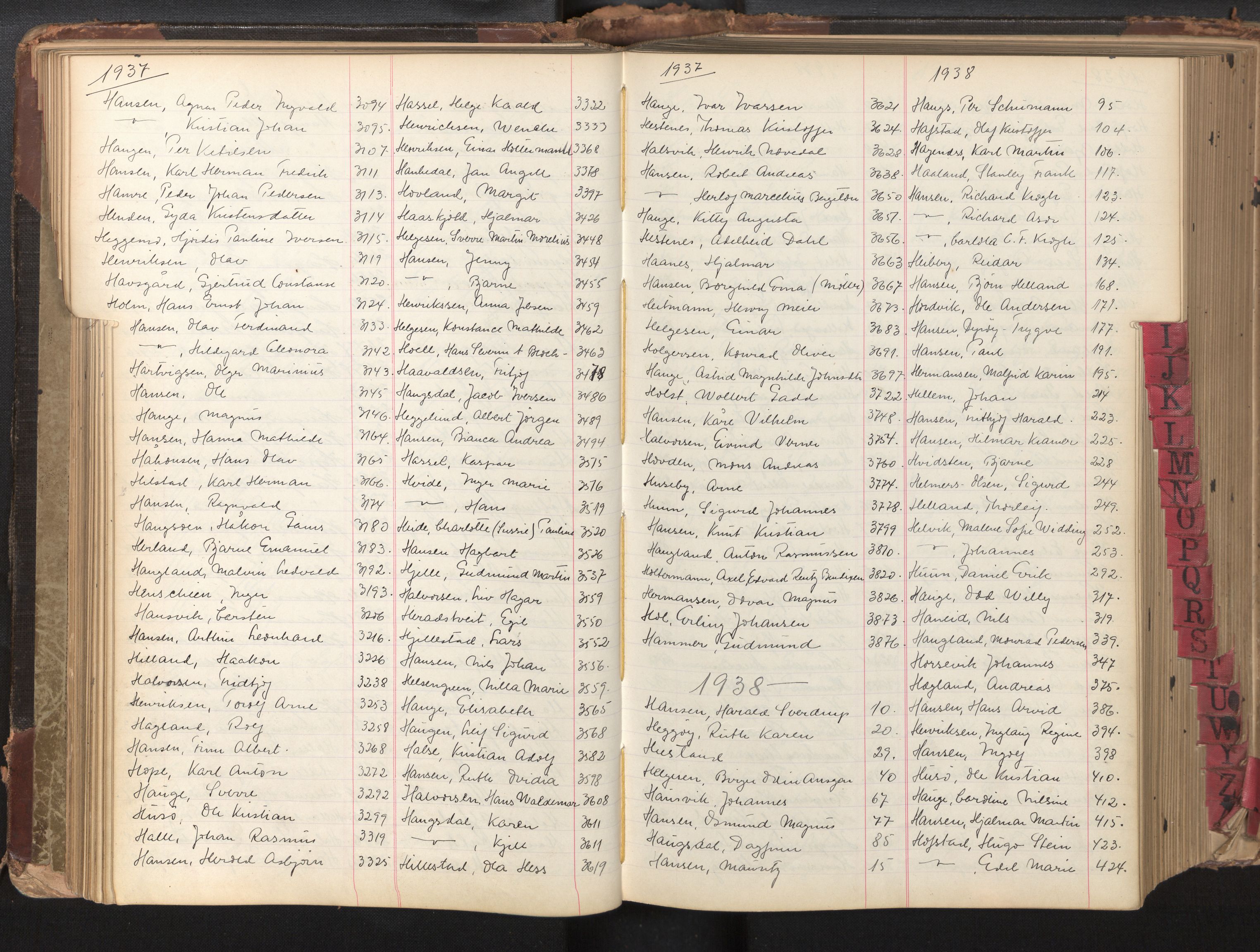 Bergen politikammer / politidistrikt, AV/SAB-A-60401/L/La/Laa/L0001: Register til passprotokoll, 1932-1947