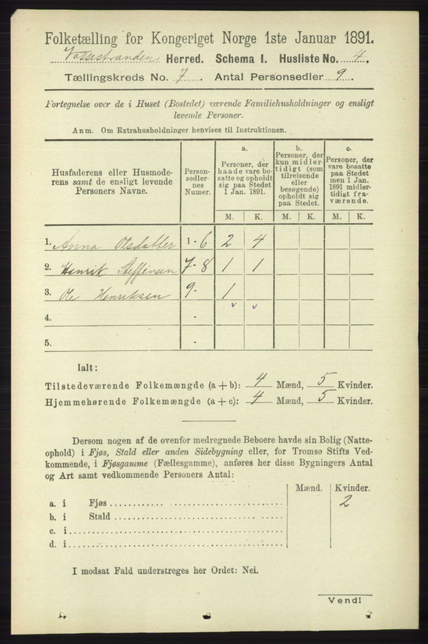 RA, Folketelling 1891 for 1236 Vossestrand herred, 1891, s. 2316