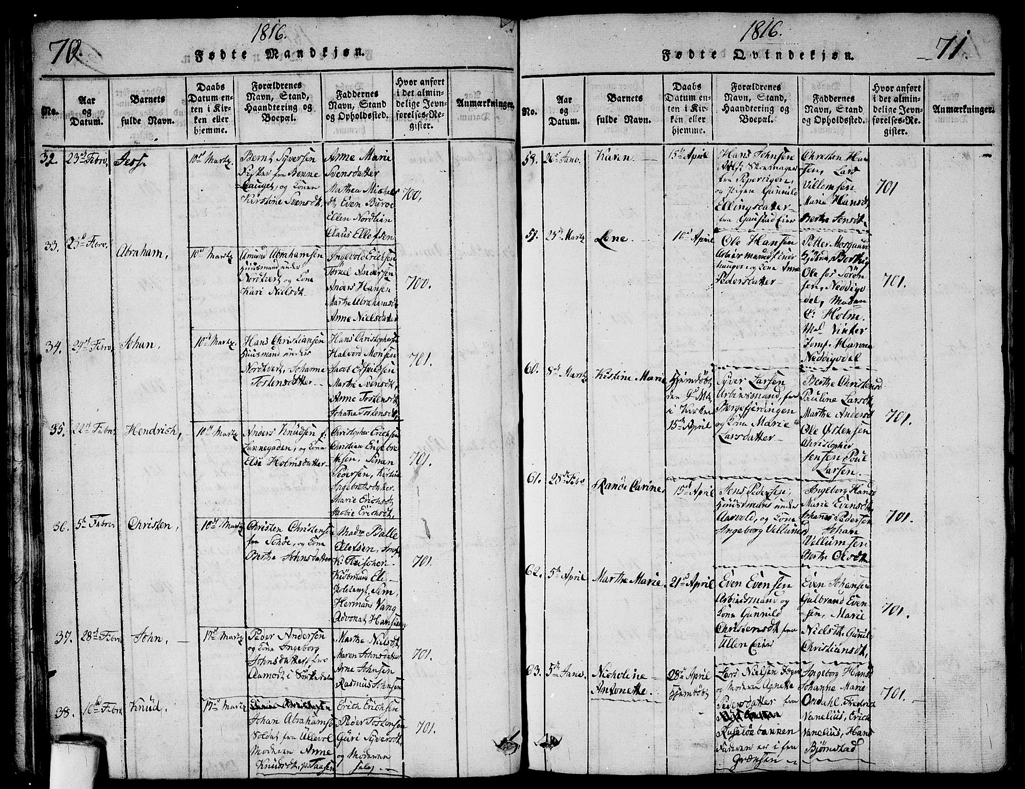Aker prestekontor kirkebøker, SAO/A-10861/G/L0002: Klokkerbok nr. 2, 1815-1819, s. 70-71