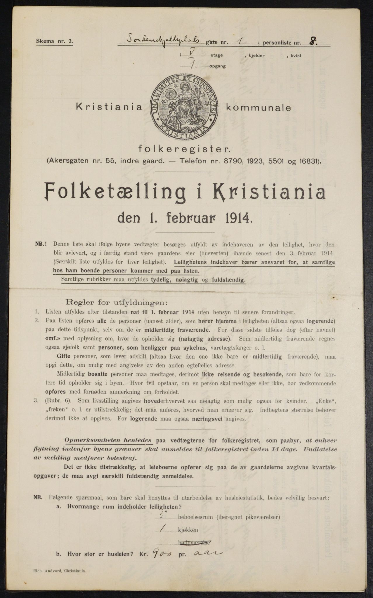 OBA, Kommunal folketelling 1.2.1914 for Kristiania, 1914, s. 114666