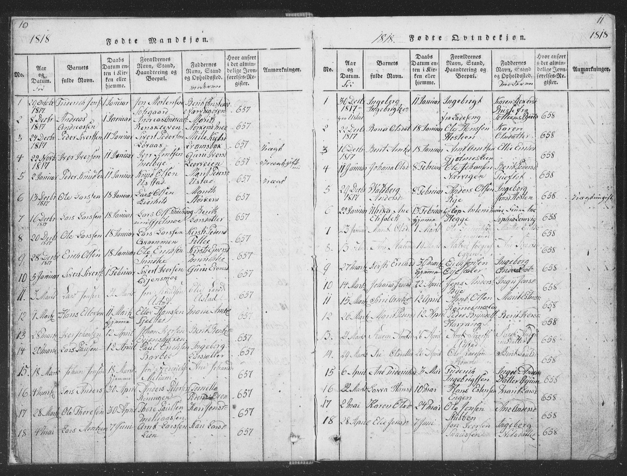 Ministerialprotokoller, klokkerbøker og fødselsregistre - Sør-Trøndelag, AV/SAT-A-1456/668/L0816: Klokkerbok nr. 668C05, 1816-1893, s. 10-11