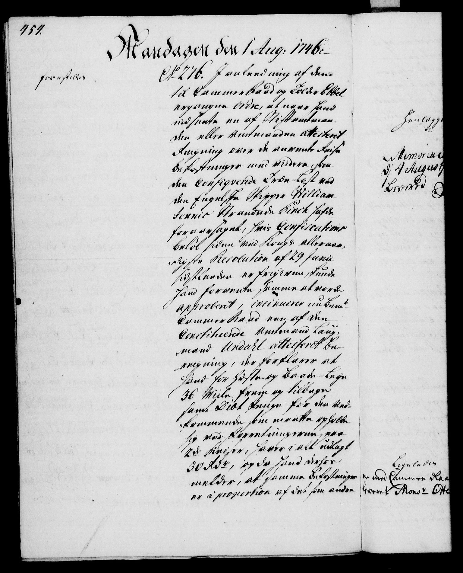 Rentekammeret, Kammerkanselliet, AV/RA-EA-3111/G/Gh/Gha/L0027: Norsk ekstraktmemorialprotokoll (merket RK 53.72), 1745-1746, s. 454