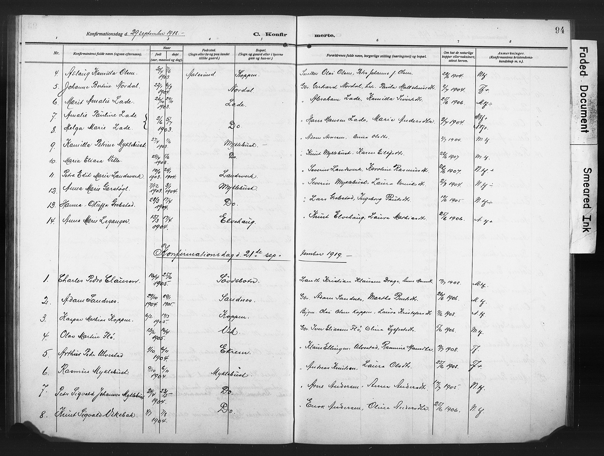 Ministerialprotokoller, klokkerbøker og fødselsregistre - Møre og Romsdal, AV/SAT-A-1454/502/L0028: Klokkerbok nr. 502C02, 1909-1932, s. 94