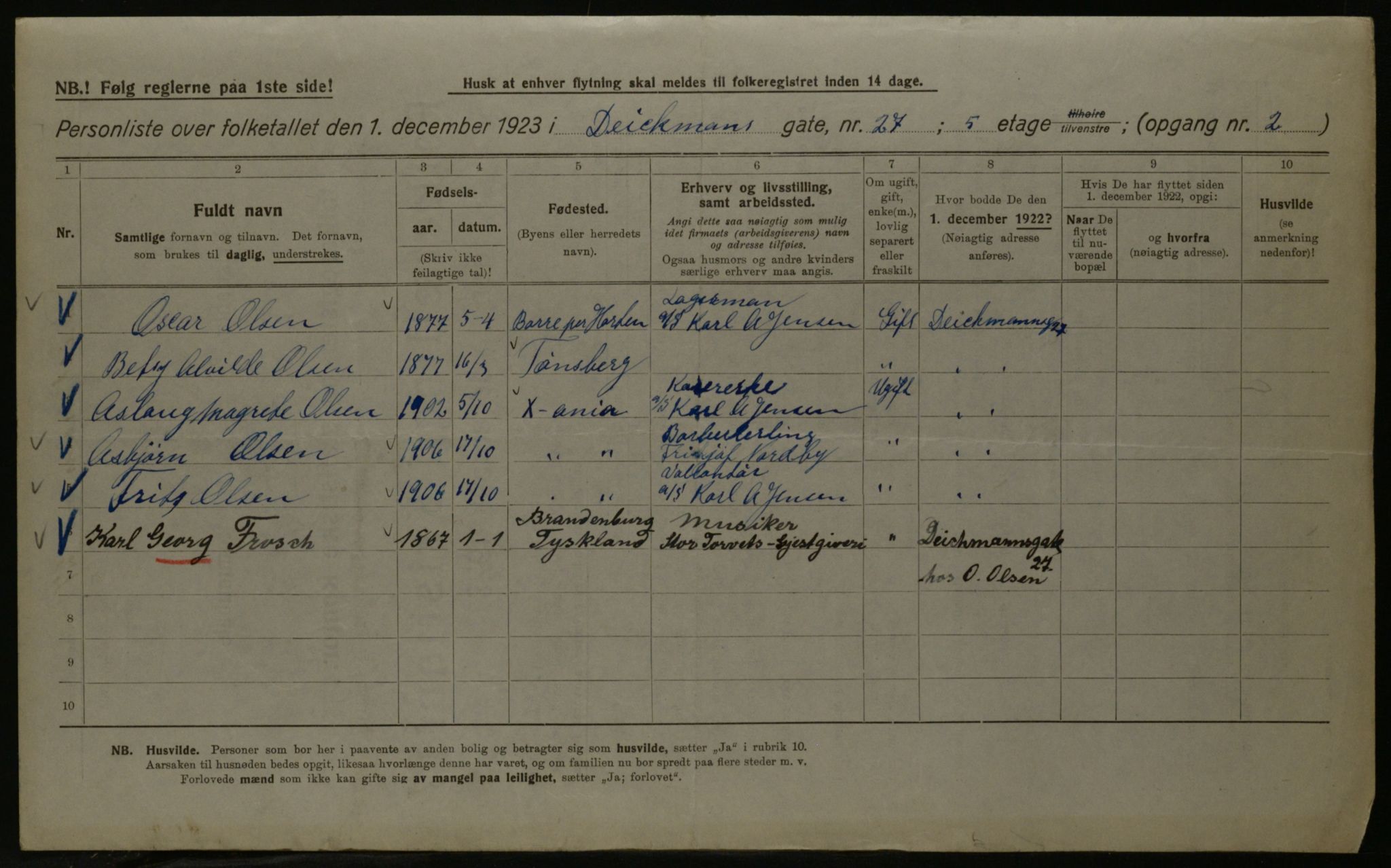 OBA, Kommunal folketelling 1.12.1923 for Kristiania, 1923, s. 17626