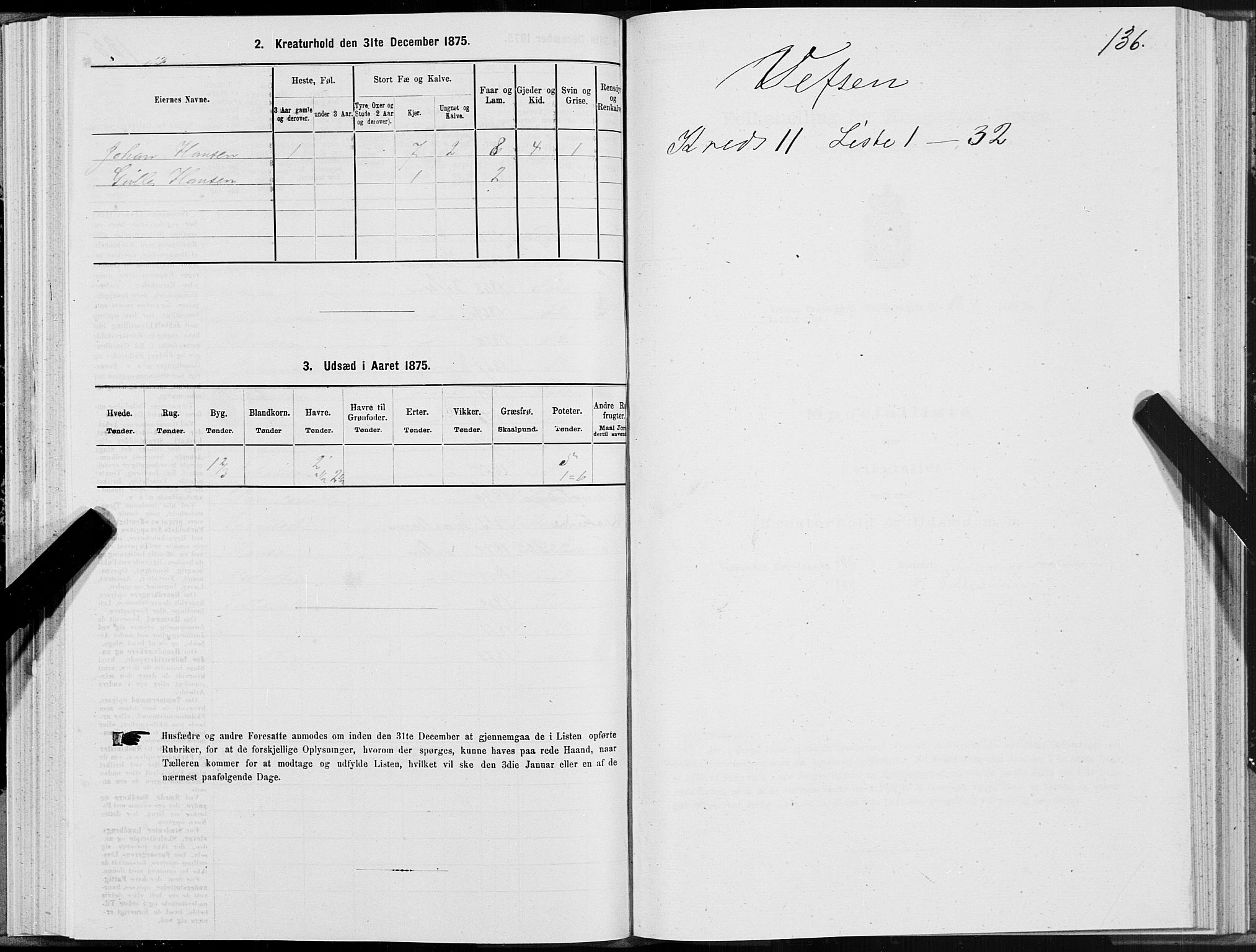 SAT, Folketelling 1875 for 1824L Vefsn prestegjeld, Vefsn sokn, 1875, s. 3136