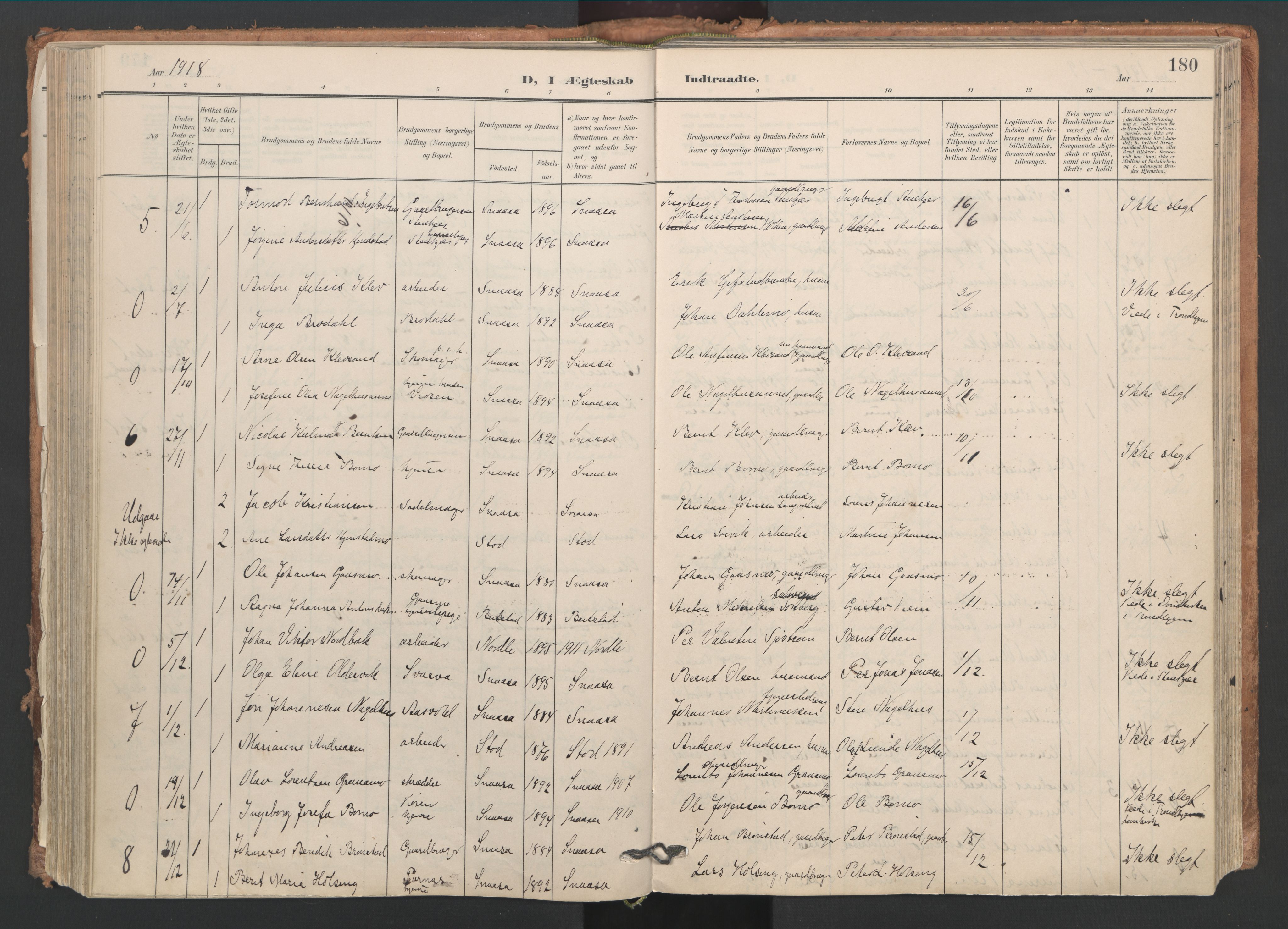 Ministerialprotokoller, klokkerbøker og fødselsregistre - Nord-Trøndelag, AV/SAT-A-1458/749/L0477: Ministerialbok nr. 749A11, 1902-1927, s. 180