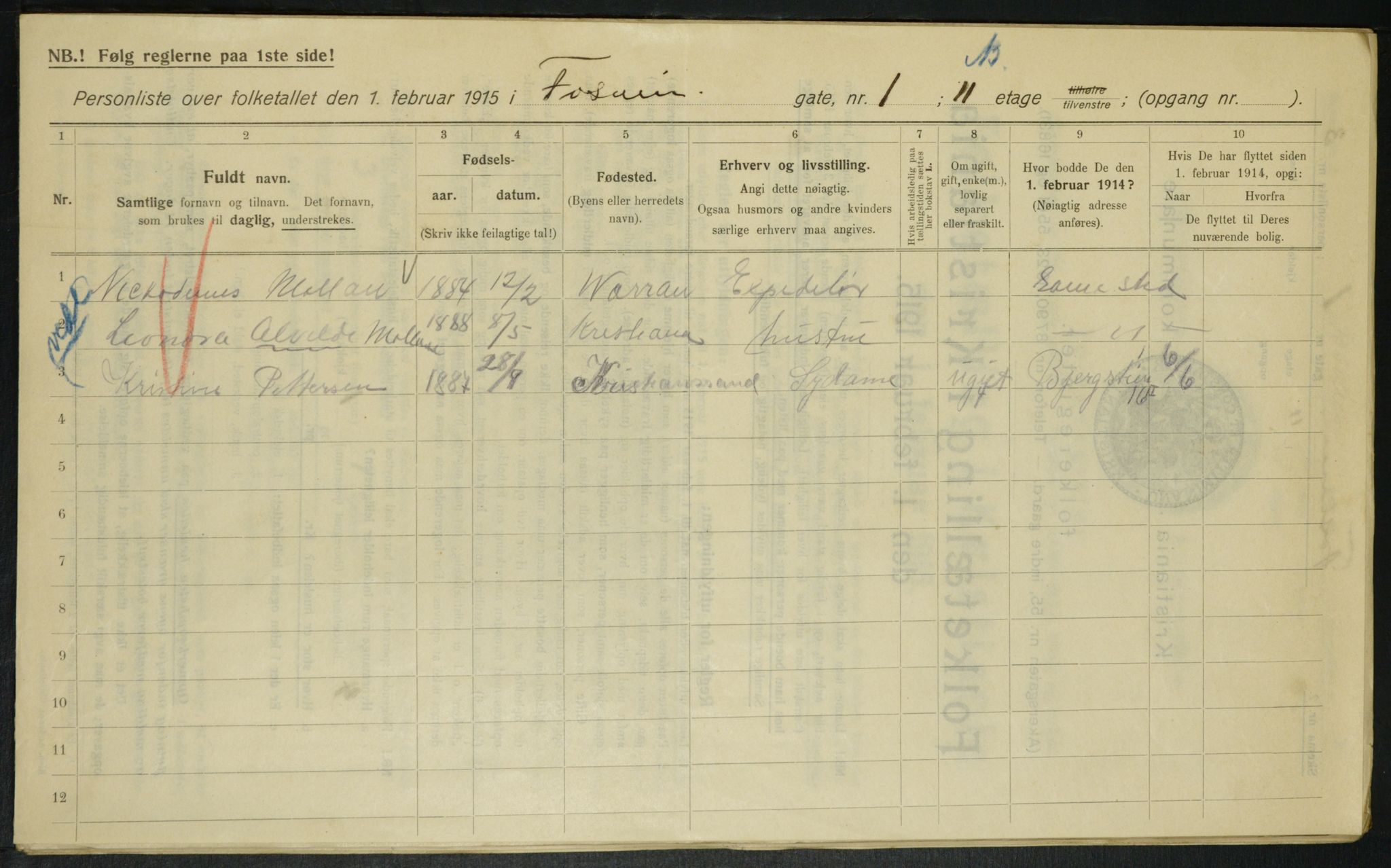 OBA, Kommunal folketelling 1.2.1915 for Kristiania, 1915, s. 24217
