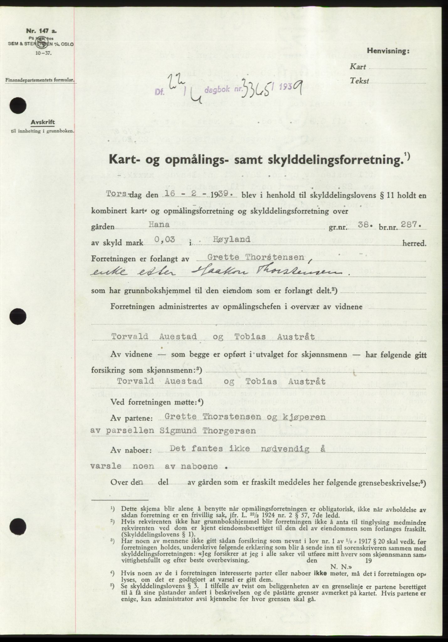 Jæren sorenskriveri, SAST/A-100310/03/G/Gba/L0074: Pantebok, 1939-1939, Dagboknr: 3365/1939