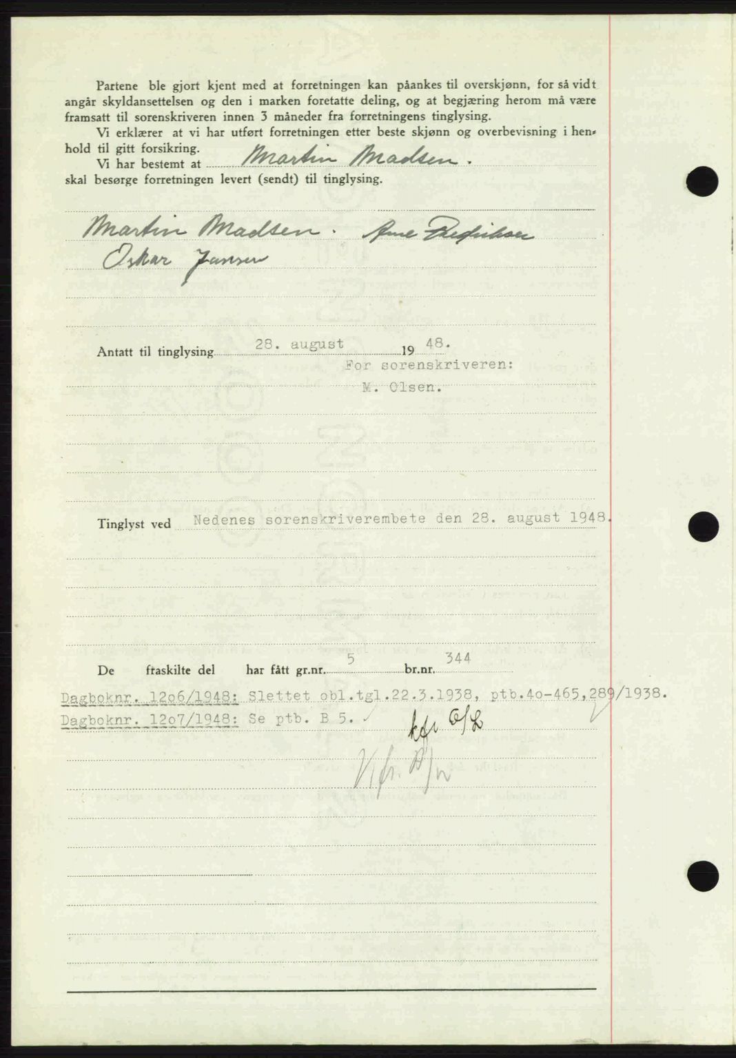 Nedenes sorenskriveri, SAK/1221-0006/G/Gb/Gba/L0059: Pantebok nr. A11, 1948-1948, Dagboknr: 1205/1948