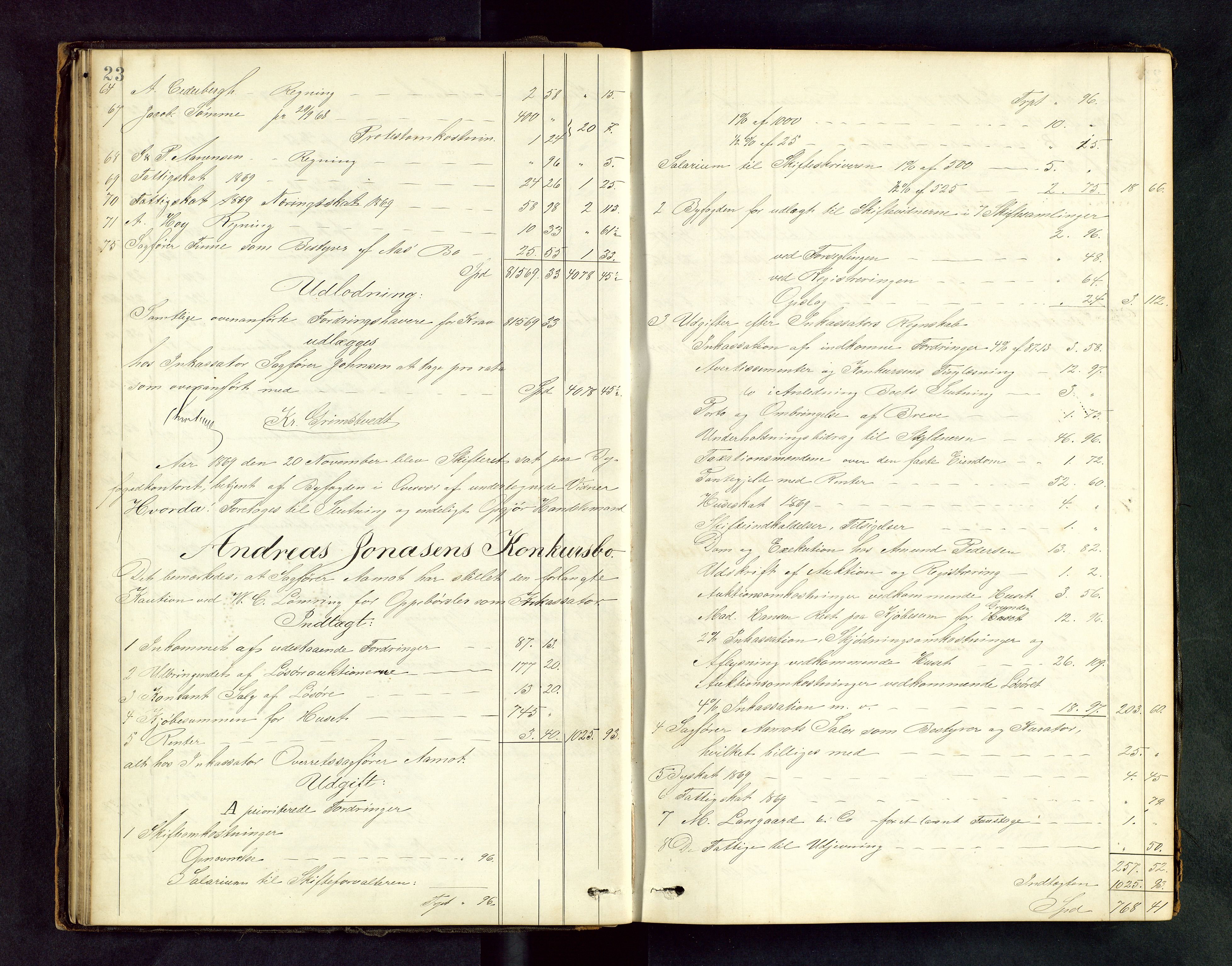 Stavanger byfogd, AV/SAST-A-101408/001/5/50/503BD/L0001: Skifteutlodningsprotokoll, 1869-1871, s. 23