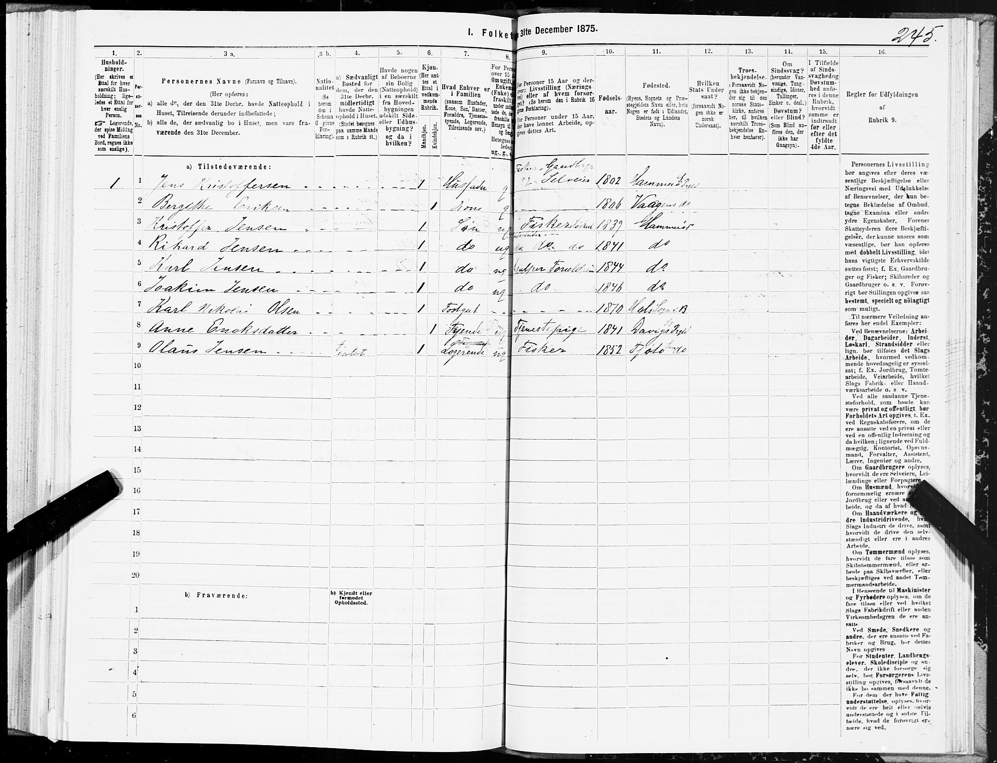 SAT, Folketelling 1875 for 1860P Buksnes prestegjeld, 1875, s. 3245