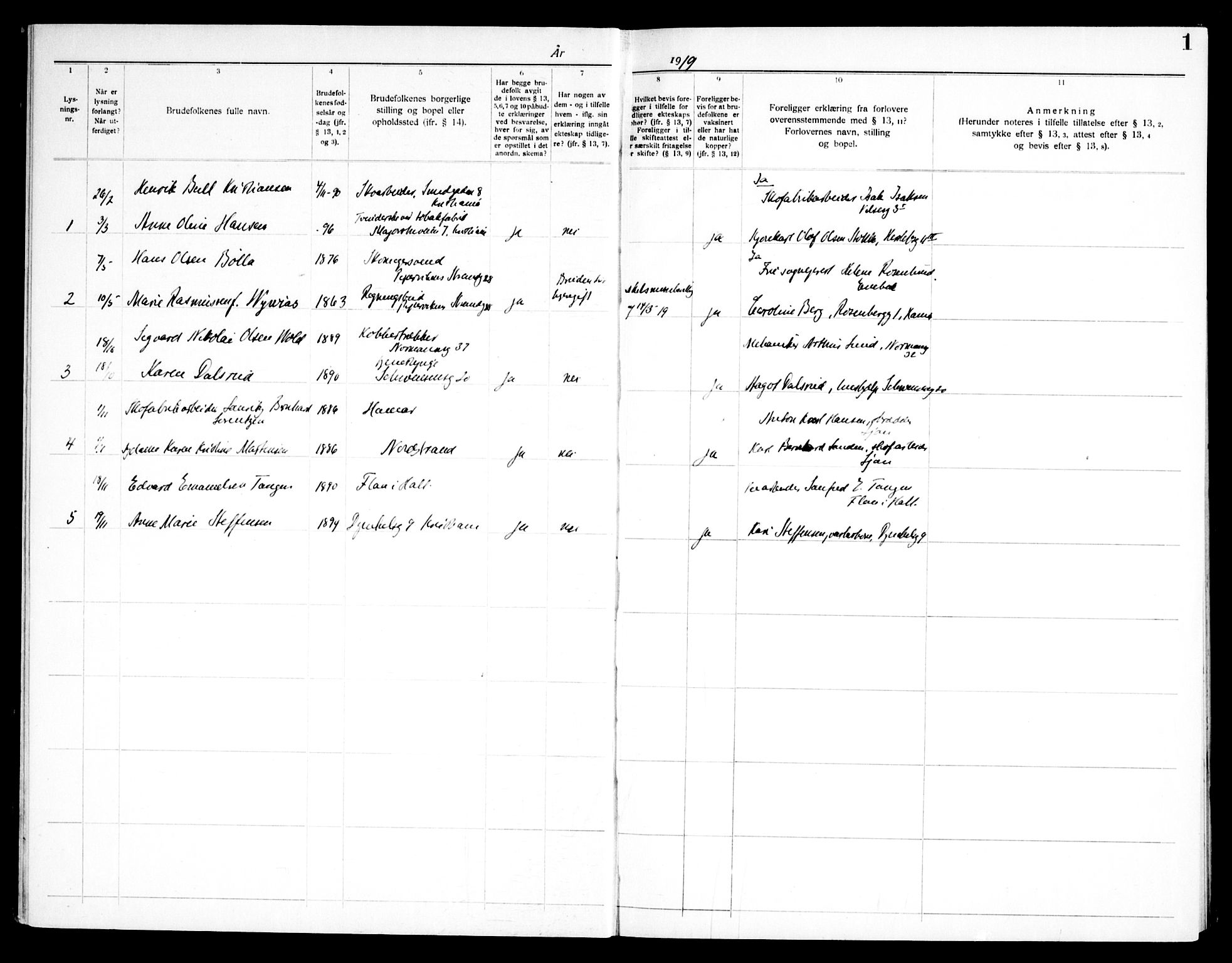 Døves menighet Oslo prestekontor kirkebøker, AV/SAO-A-11064/H/L0001: Lysningsprotokoll nr. 1, 1919-1972, s. 1