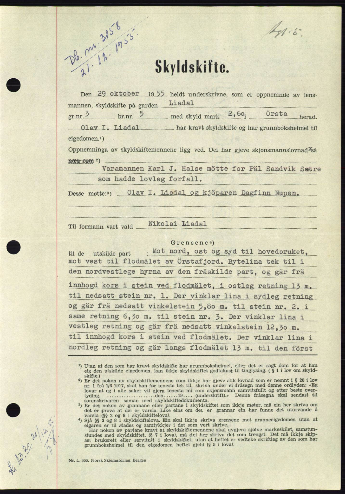 Søre Sunnmøre sorenskriveri, AV/SAT-A-4122/1/2/2C/L0102: Pantebok nr. 28A, 1955-1956, Dagboknr: 3158/1955