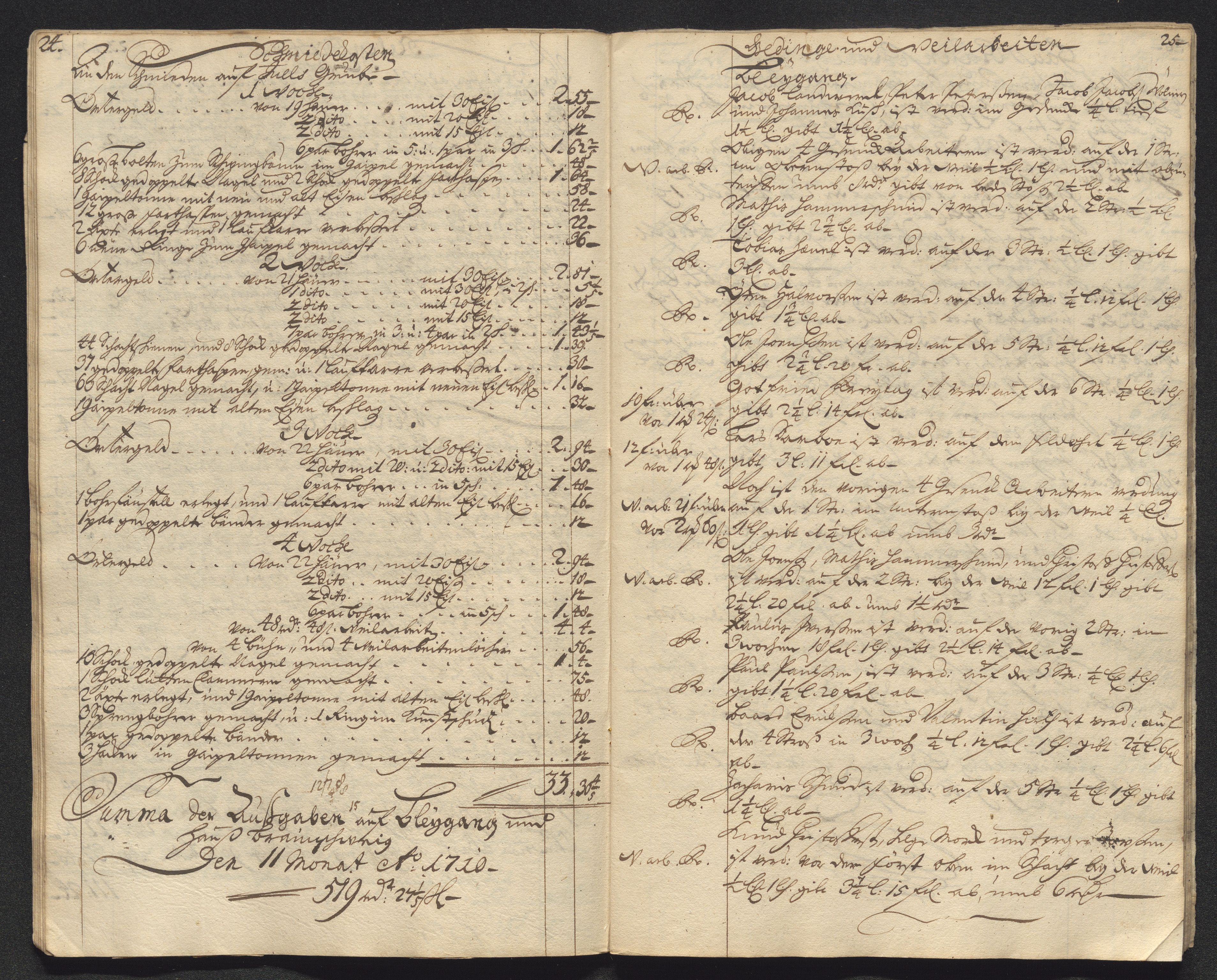 Kongsberg Sølvverk 1623-1816, AV/SAKO-EA-3135/001/D/Dc/Dcd/L0099: Utgiftsregnskap for gruver m.m., 1710, s. 497