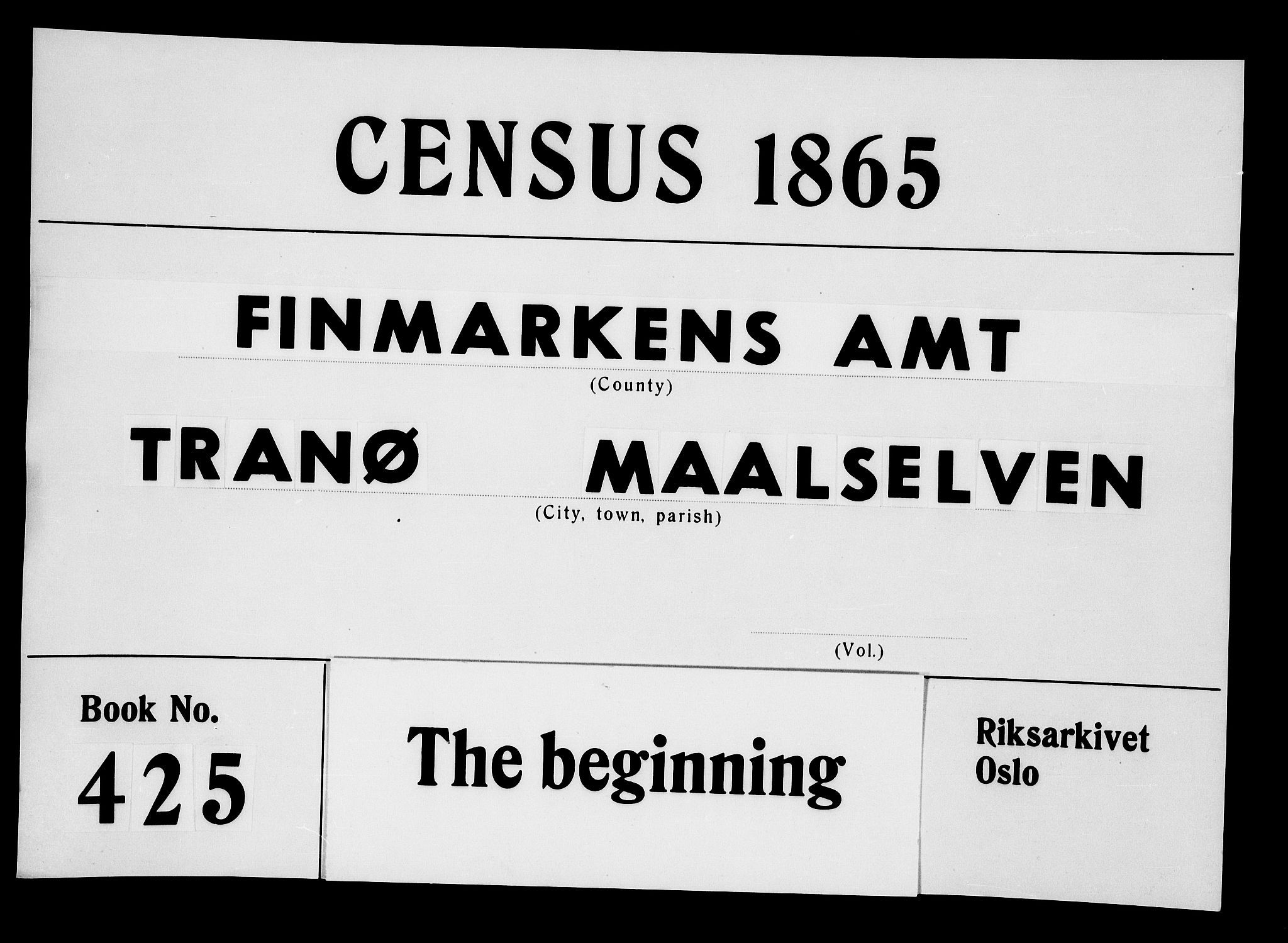 RA, Folketelling 1865 for 1927P Tranøy prestegjeld, 1865, s. 1