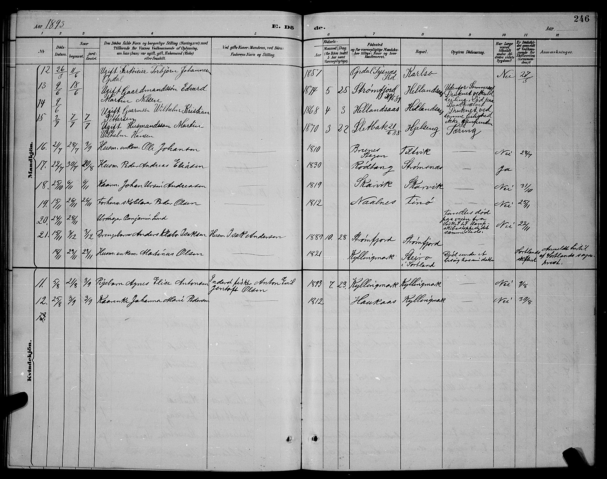 Ministerialprotokoller, klokkerbøker og fødselsregistre - Nordland, SAT/A-1459/859/L0859: Klokkerbok nr. 859C05, 1887-1898, s. 246