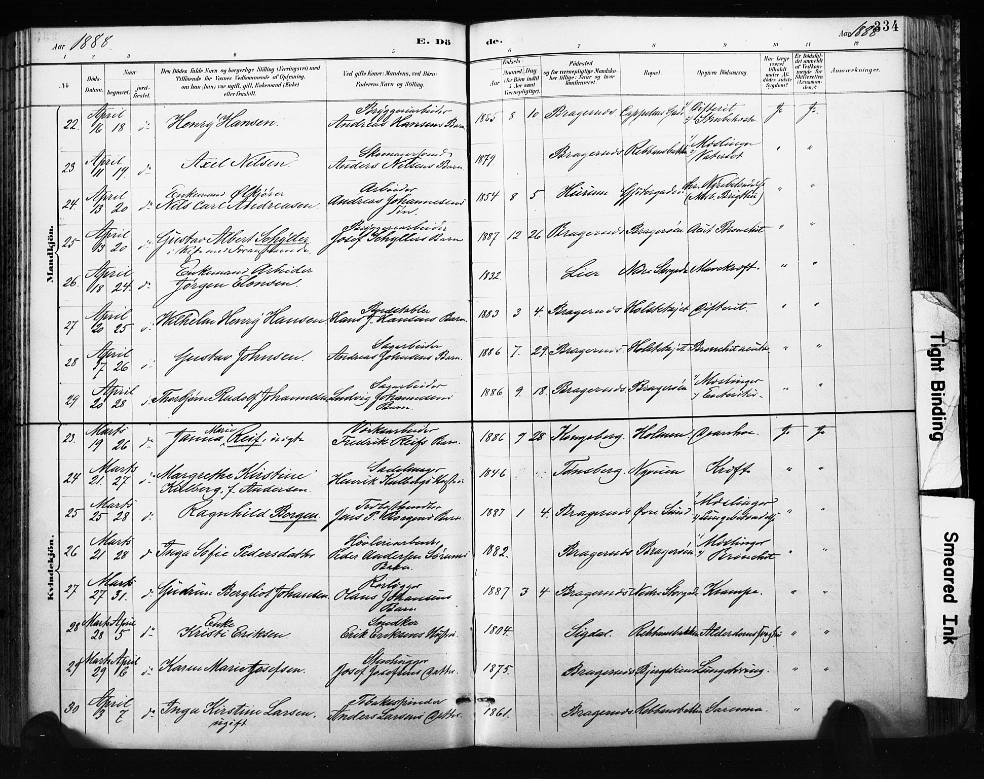Bragernes kirkebøker, AV/SAKO-A-6/F/Fb/L0007: Ministerialbok nr. II 7, 1885-1893, s. 334