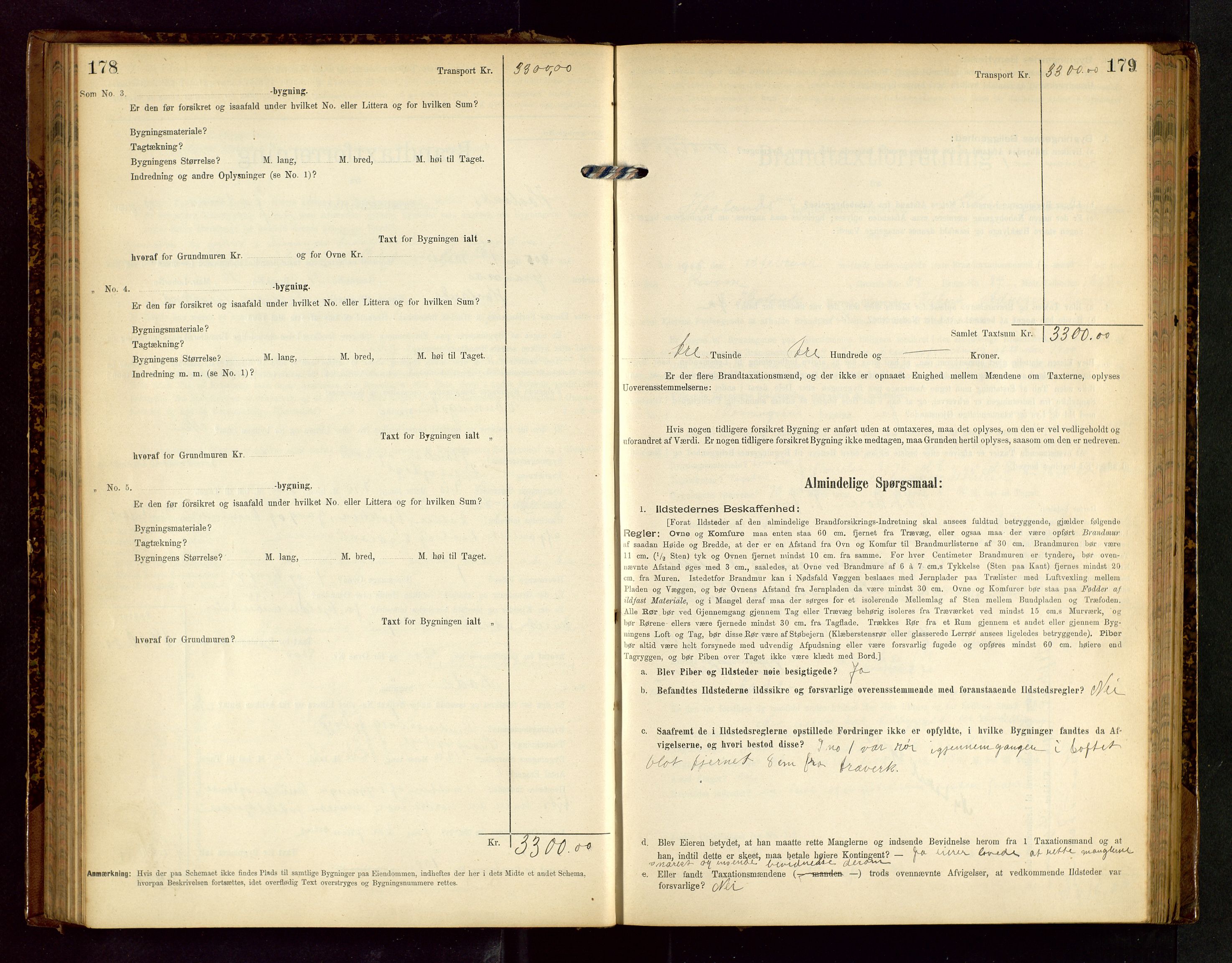 Håland lensmannskontor, SAST/A-100100/Gob/L0002: Branntakstprotokoll - skjematakst. Register i boken., 1902-1906, s. 178-179