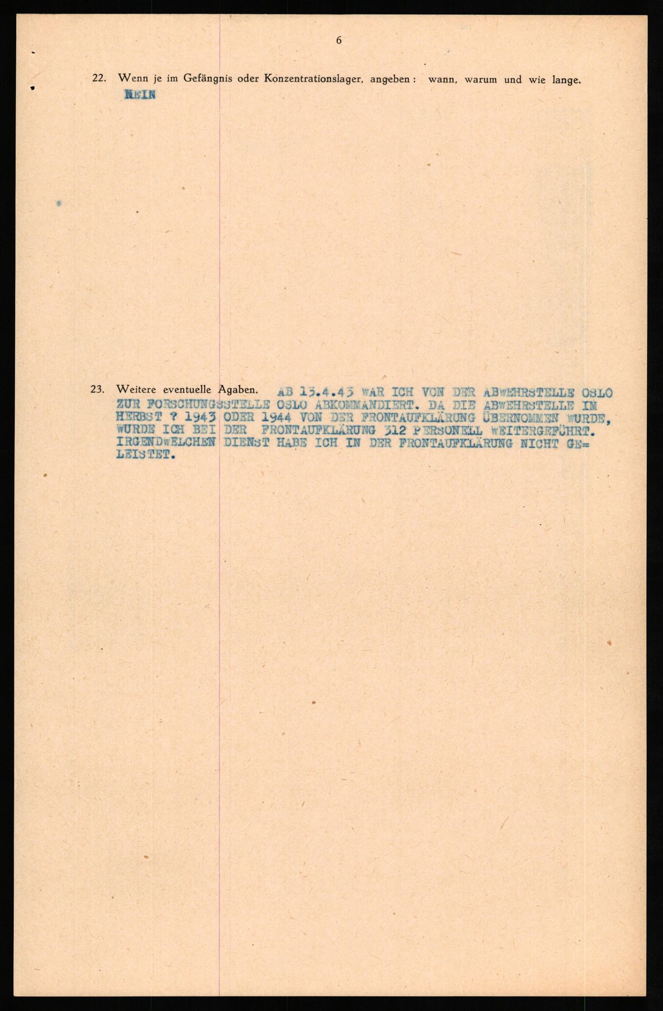 Forsvaret, Forsvarets overkommando II, RA/RAFA-3915/D/Db/L0029: CI Questionaires. Tyske okkupasjonsstyrker i Norge. Tyskere., 1945-1946, s. 130