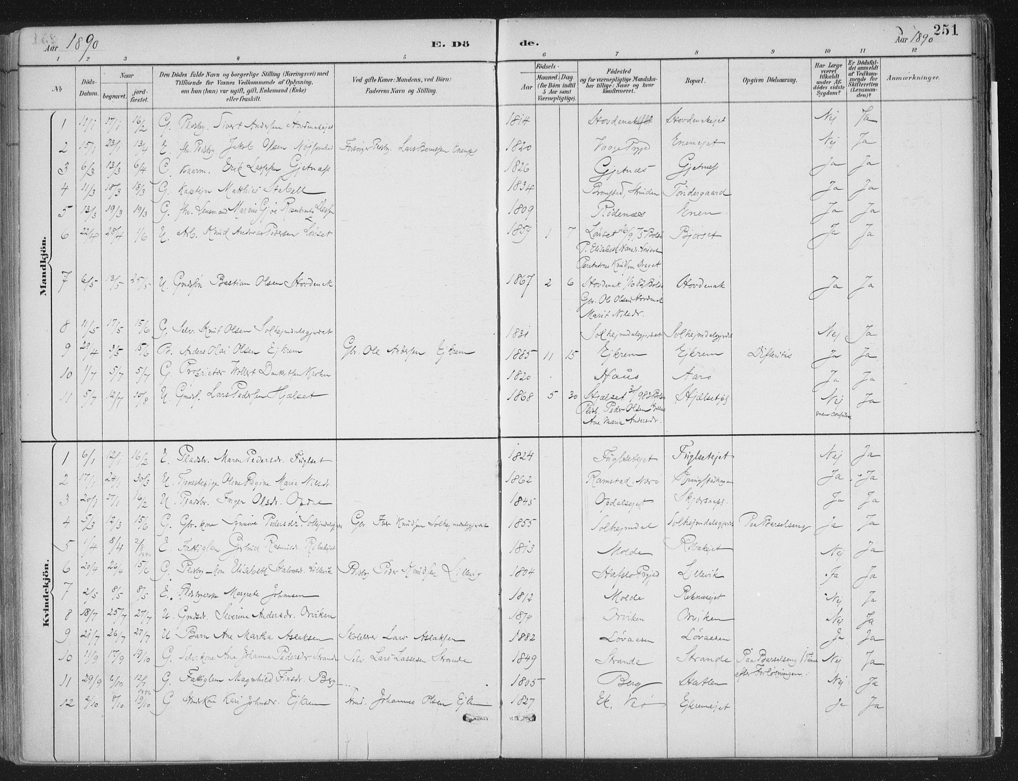 Ministerialprotokoller, klokkerbøker og fødselsregistre - Møre og Romsdal, SAT/A-1454/555/L0658: Ministerialbok nr. 555A09, 1887-1917, s. 251