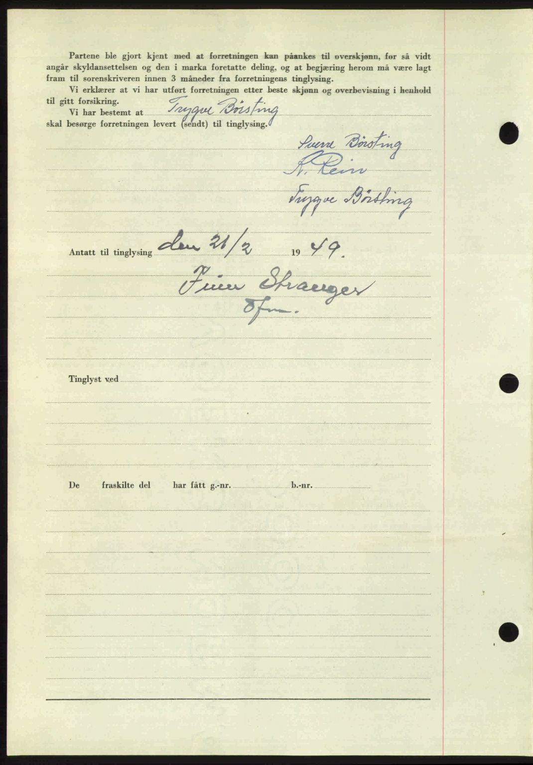 Fosen sorenskriveri, AV/SAT-A-1107/1/2/2C: Pantebok nr. A7-9, 1947-1949, Dagboknr: 233/1949
