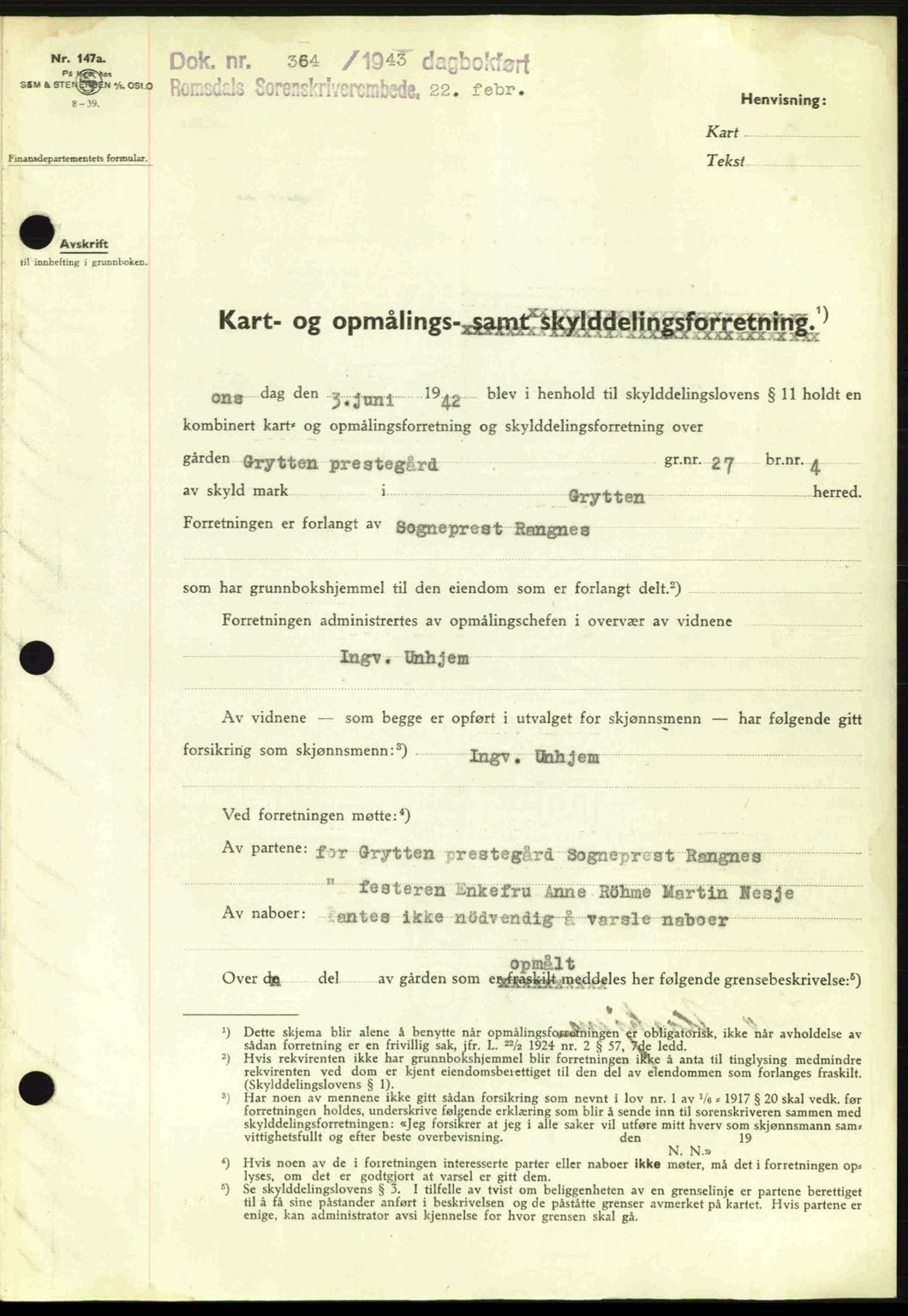 Romsdal sorenskriveri, SAT/A-4149/1/2/2C: Pantebok nr. A13, 1942-1943, Dagboknr: 364/1943