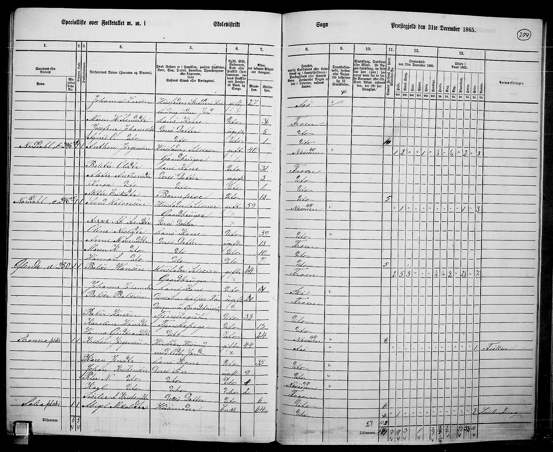 RA, Folketelling 1865 for 0215L Drøbak prestegjeld, Frogn sokn, 1865, s. 58