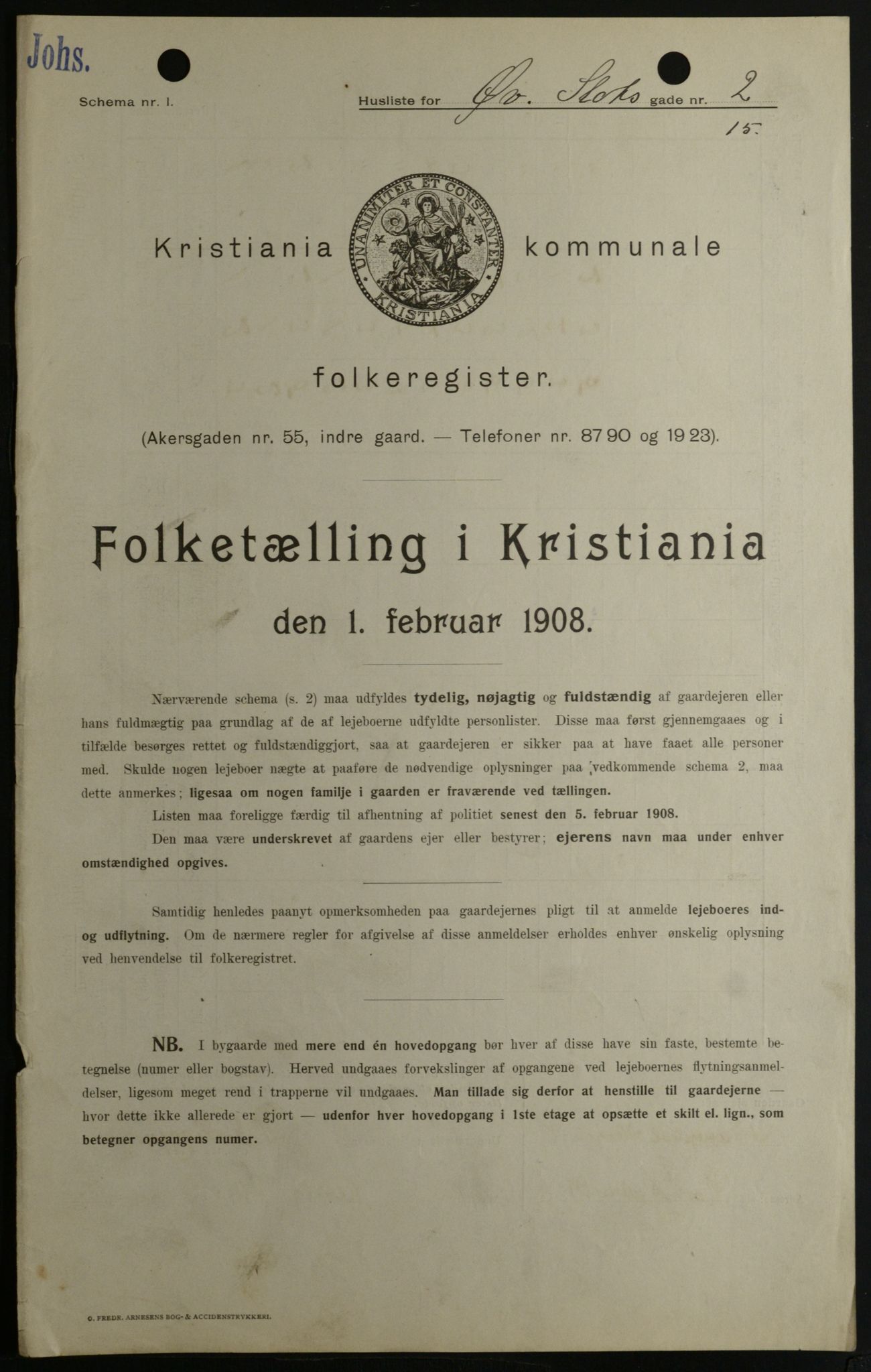OBA, Kommunal folketelling 1.2.1908 for Kristiania kjøpstad, 1908, s. 116590
