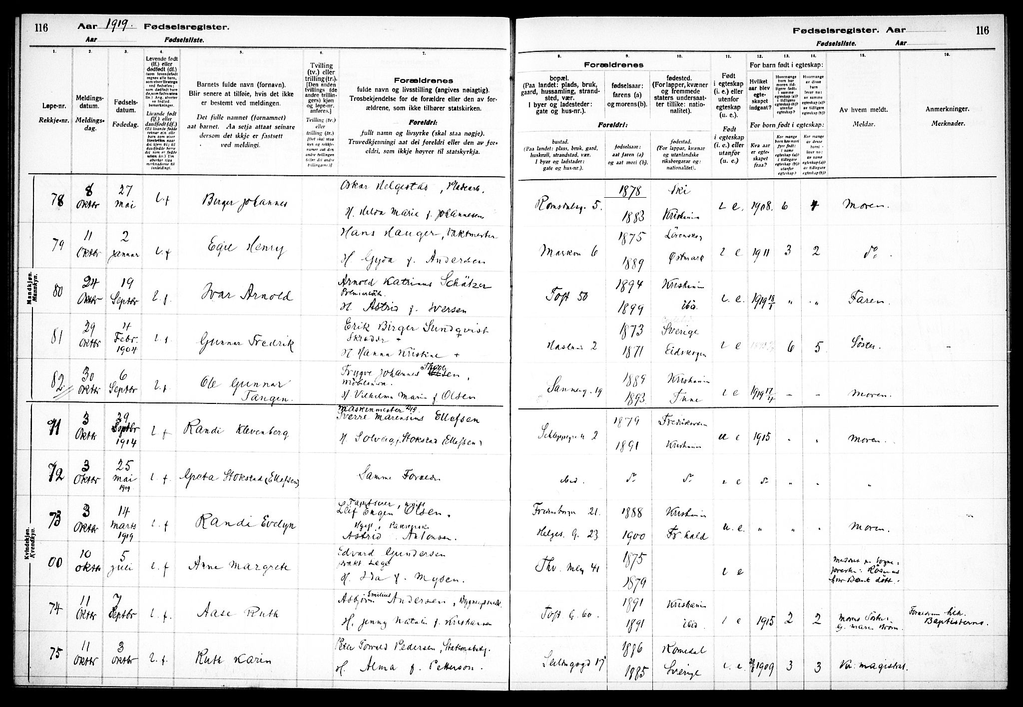 Paulus prestekontor Kirkebøker, AV/SAO-A-10871/J/Ja/L0001: Fødselsregister nr. 1, 1916-1923, s. 116